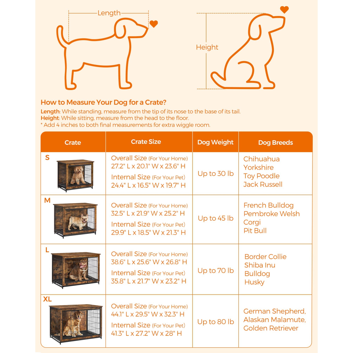 Feandrea Wooden Dog Crate Furniture, 44.1" L Pet Crate Side End Table, Dog Cage with Removable Tray UPFC004X01