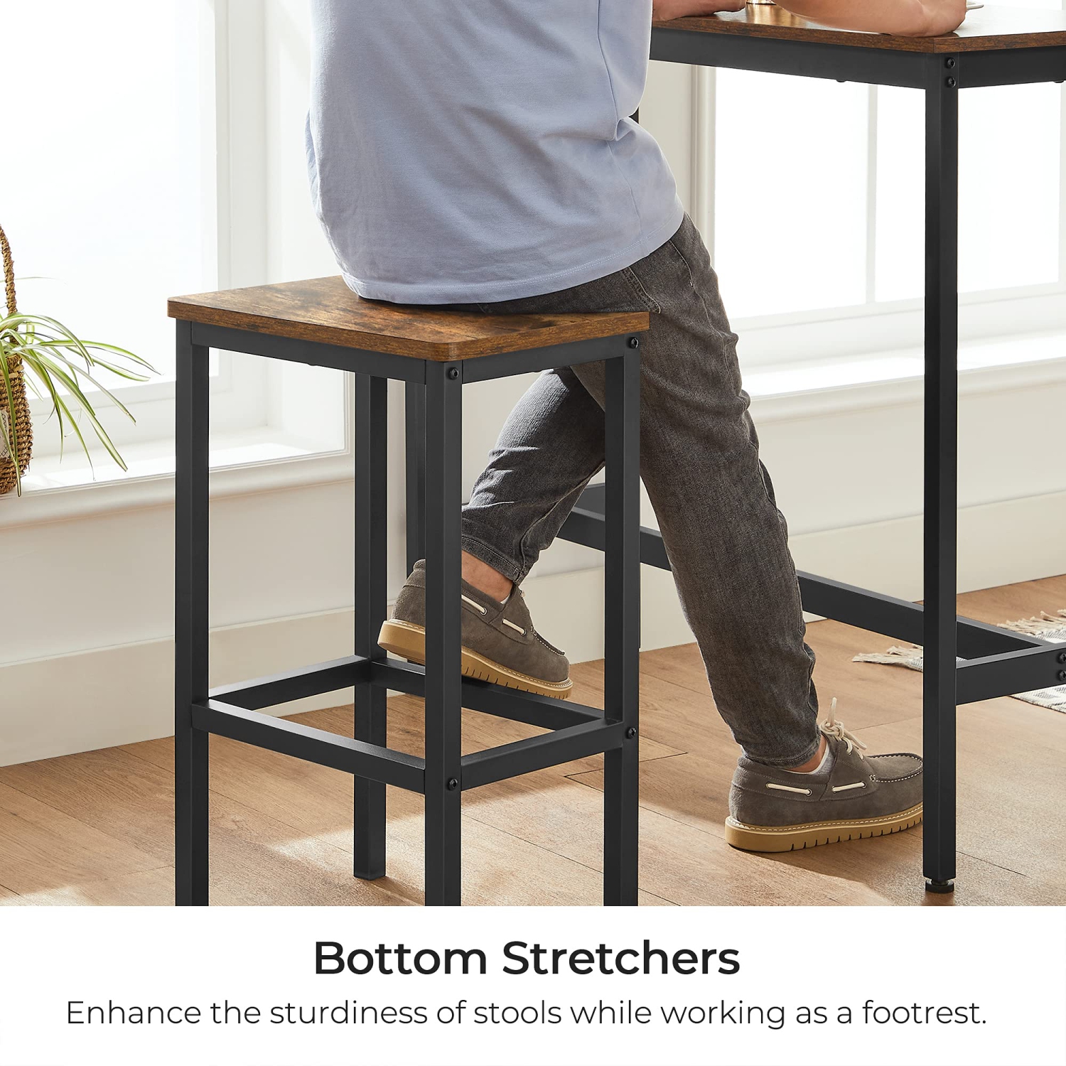 VASAGLE Dining Table Set, Bar Table and Chairs Set, Industrial, Rustic Brown and Black ULBT218B01