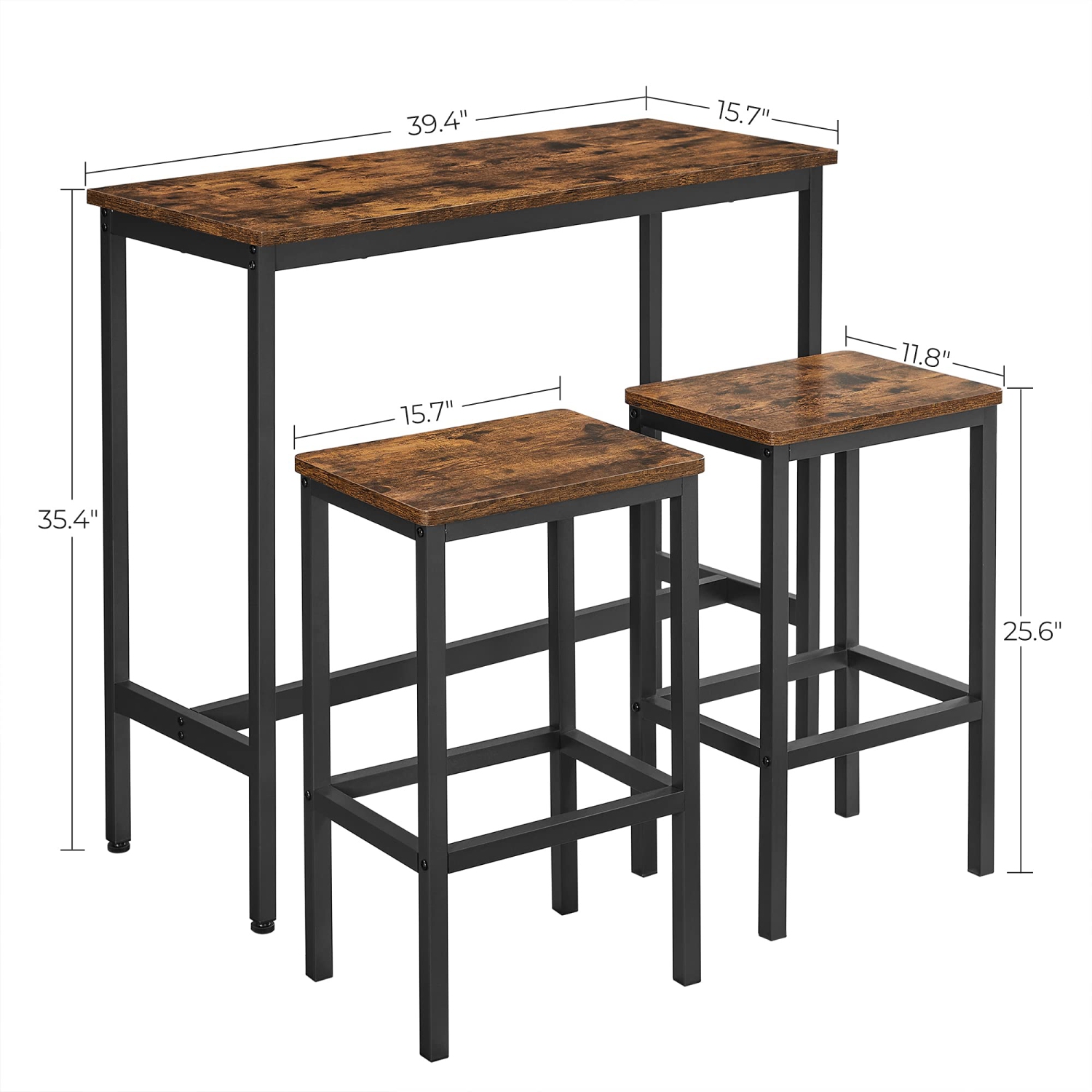 VASAGLE Dining Table Set, Bar Table and Chairs Set, Industrial, Rustic Brown and Black ULBT218B01