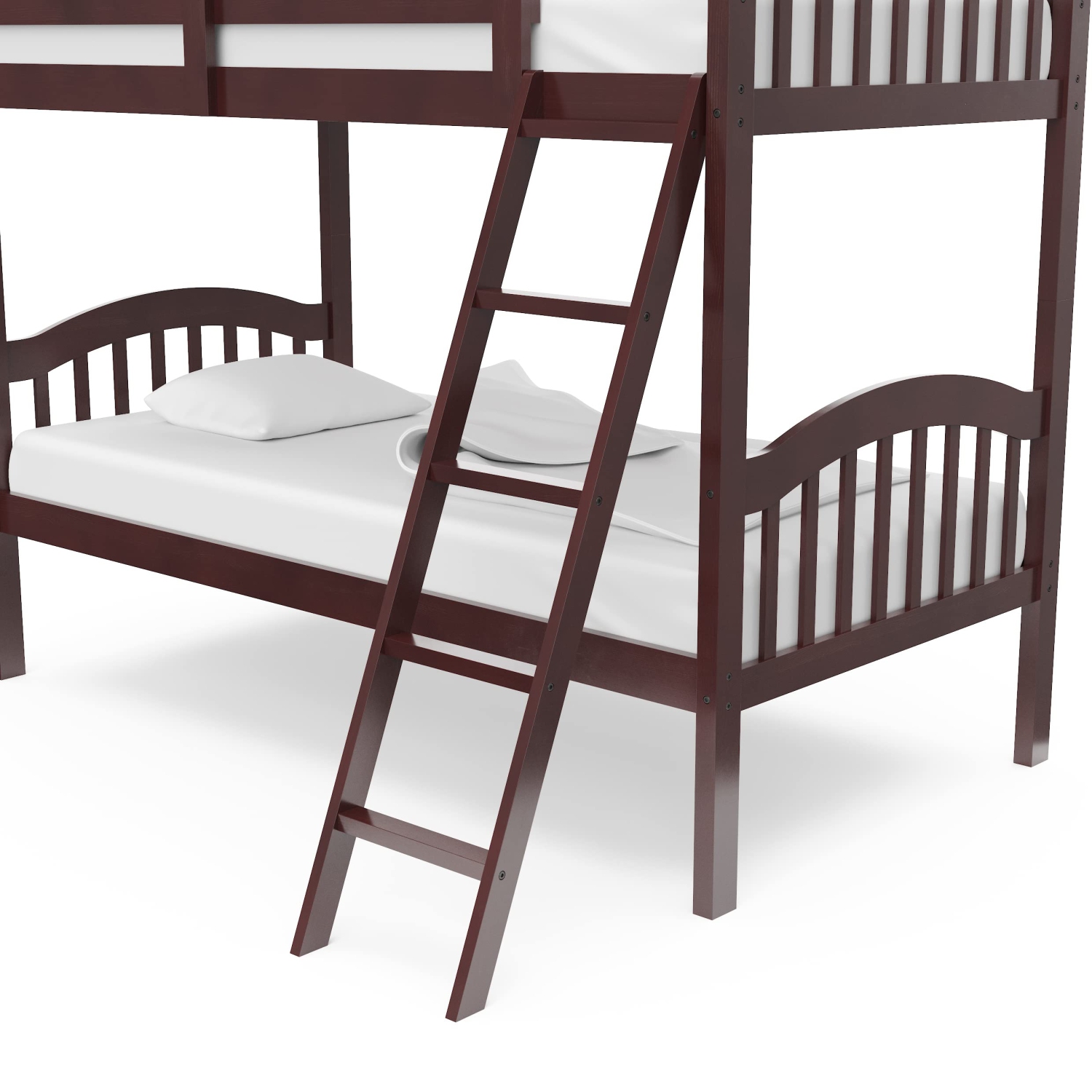 Storkcraft Long Horn Solid Hardwood Twin Bunk Bed, Espresso Twin Bunk Beds for Kids with Ladder and Safety Rail