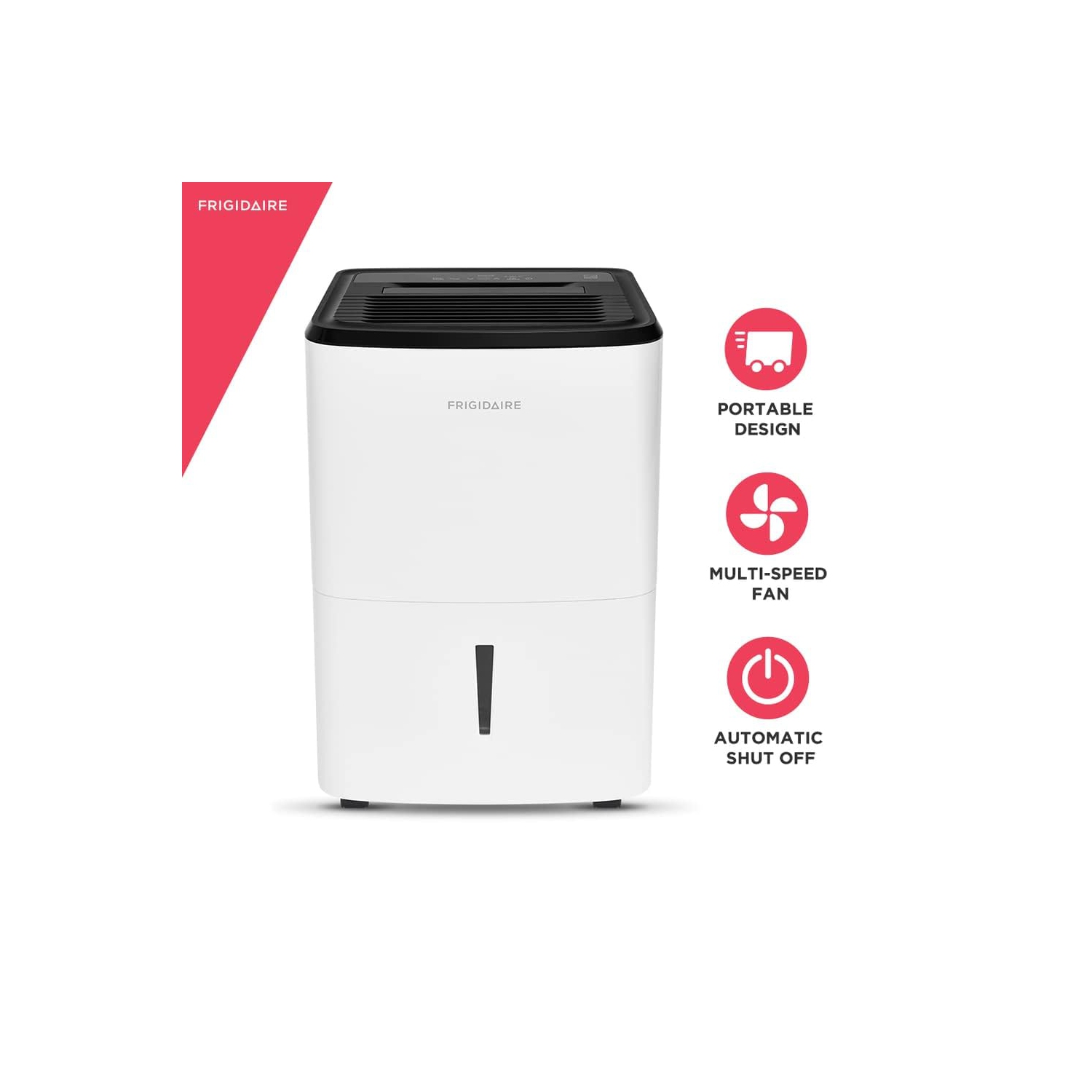 Déshumidificateur Frigidaire de 50 chopines. Couverture de 4&nbsp;500 pieds carrés. Idéal pour les grandes pièces et les sous-sols. Seau de 1,7