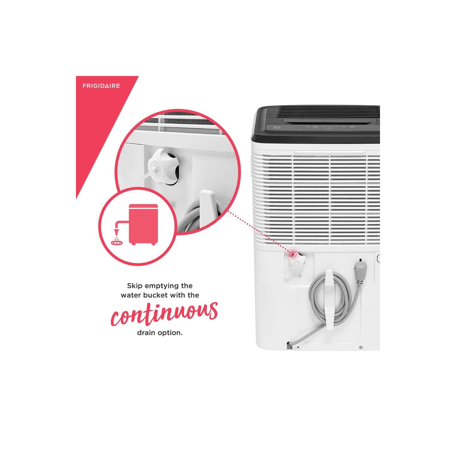 Déshumidificateur Frigidaire de 50 chopines. Couverture de 4&nbsp;500 pieds carrés. Idéal pour les grandes pièces et les sous-sols. Seau de 1,7