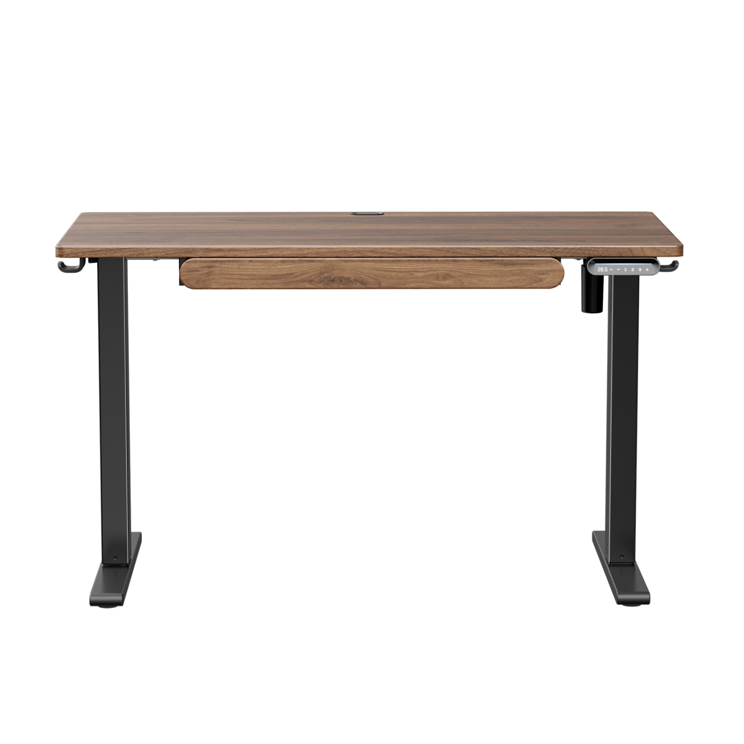 Huanuo 120cm x 60cm Walnut Adjustable Height Electric Standing Desk with Drawer, For Home or Office Space.