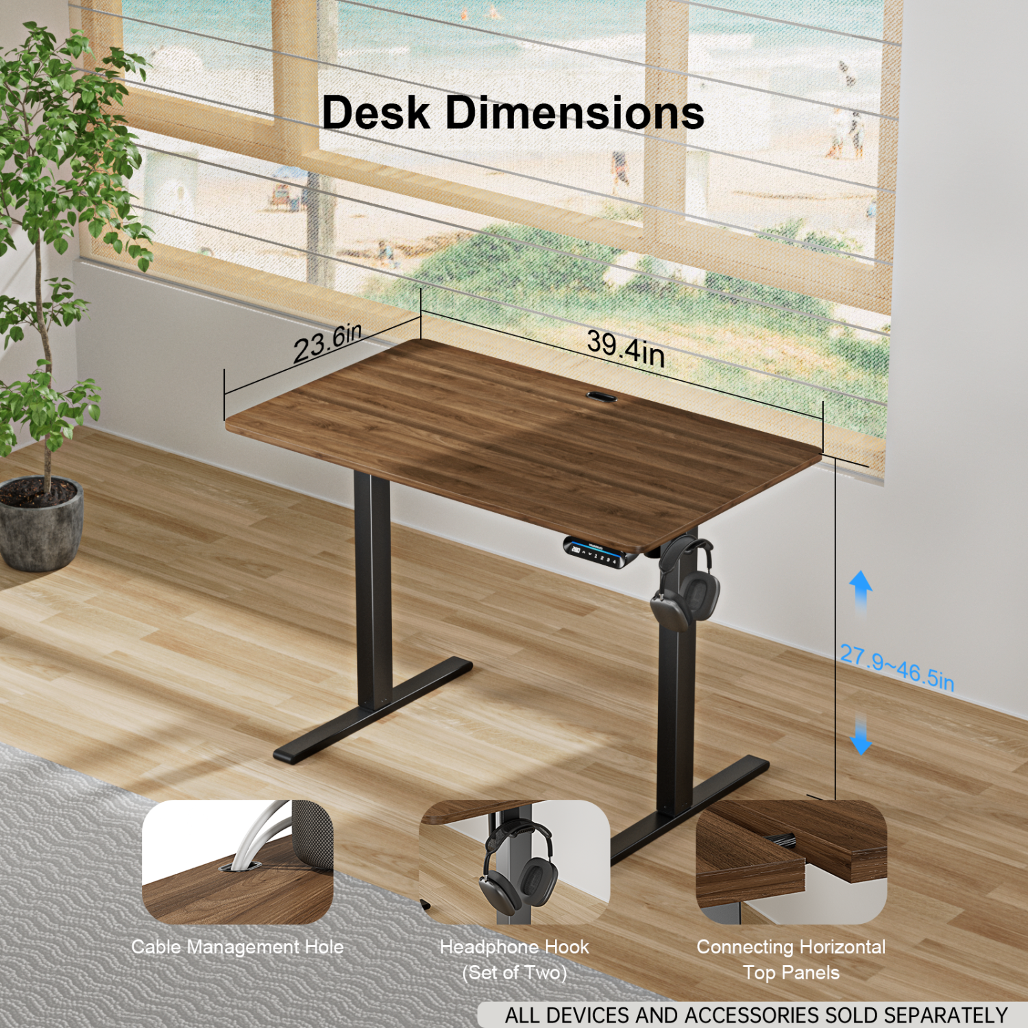 Huanuo 100 x 60cm Walnut Electric Height Adjustable Standing Desk. Perfect for a Computer Workstation Home & Office. Includes Free Shipping