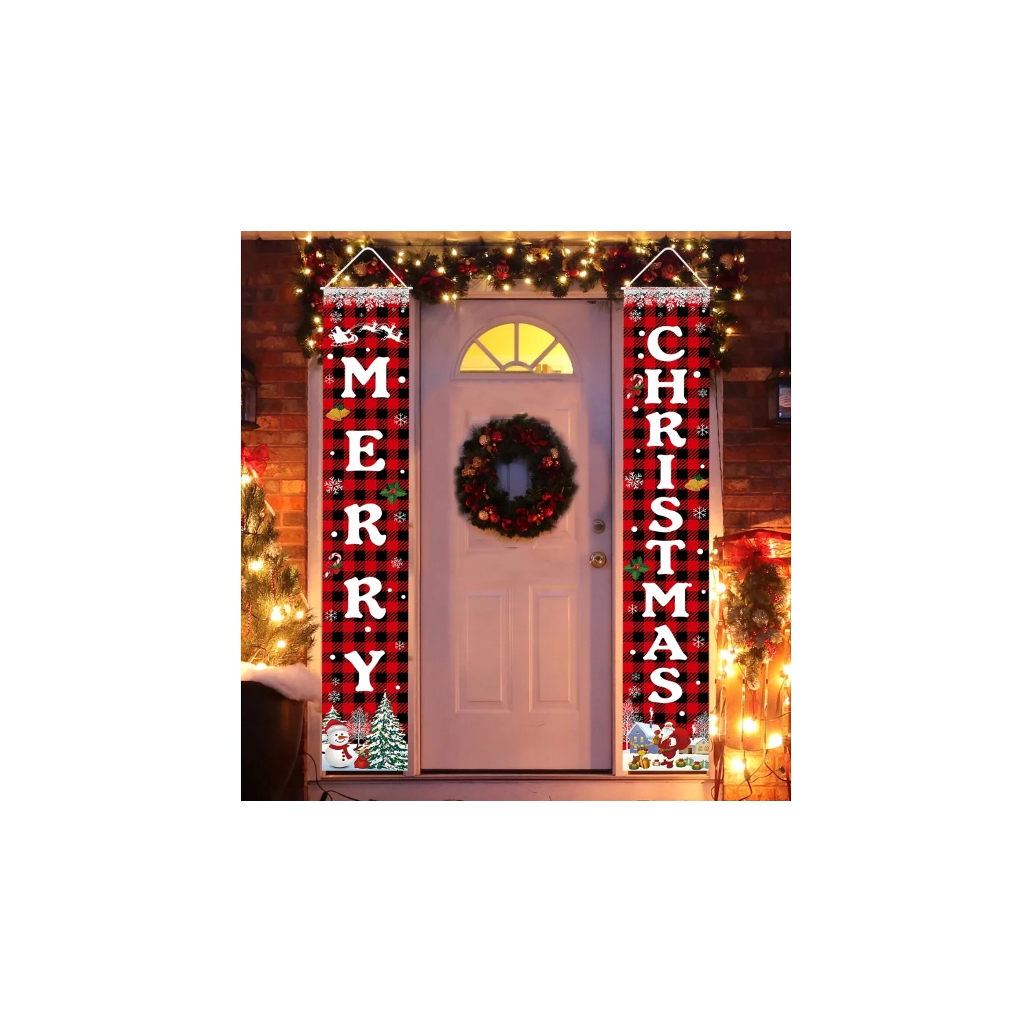 Merry Christmas Banner - 72"x12" Xmas Porch Door Sign for Indoor & Outdoor Decor