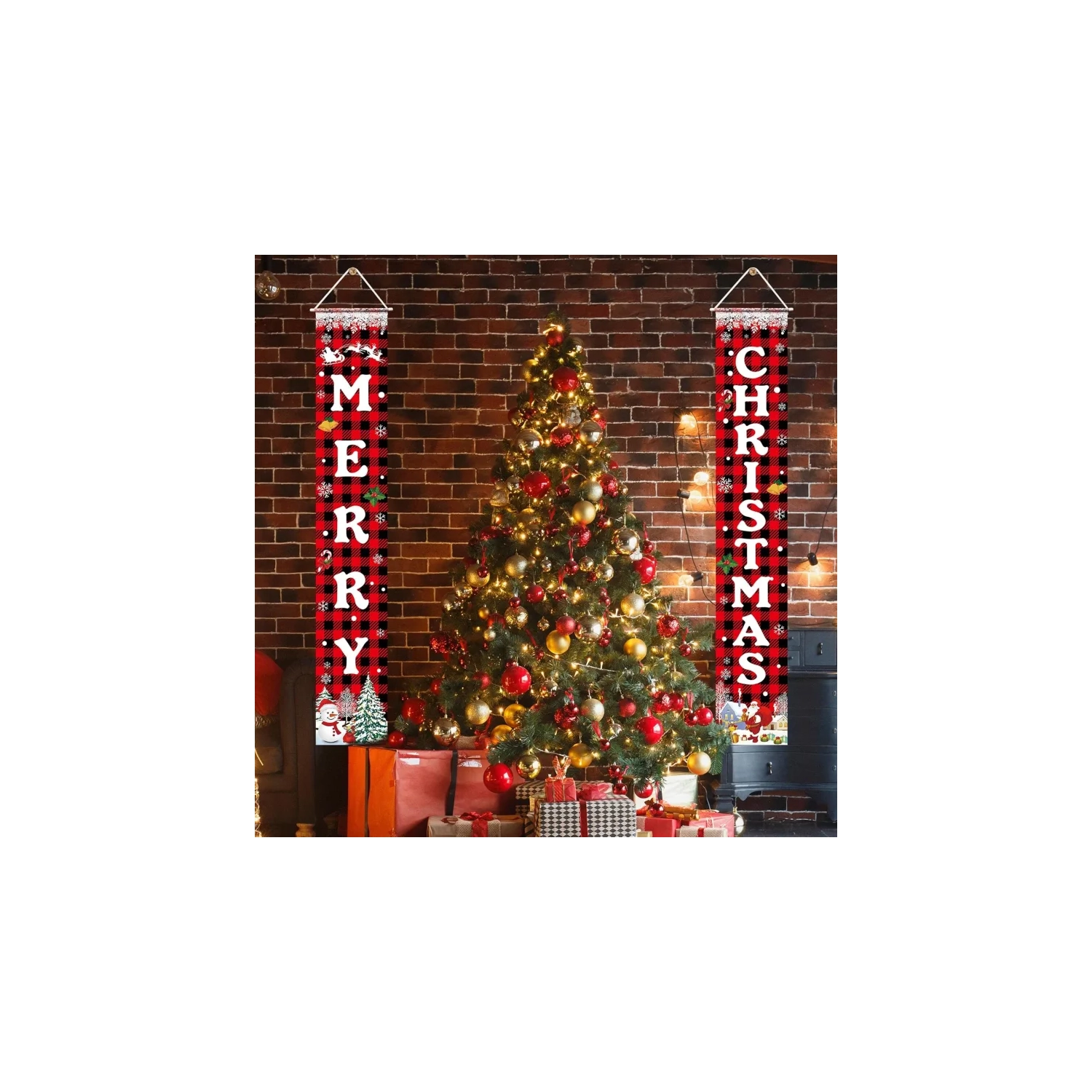 Merry Christmas Banner - 72"x12" Xmas Porch Door Sign for Indoor & Outdoor Decor