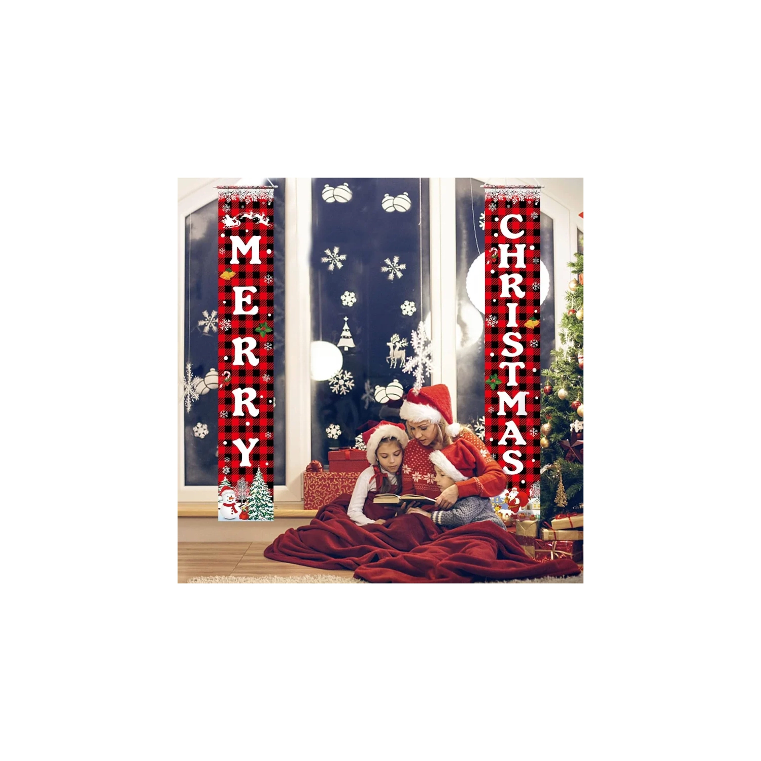 Merry Christmas Banner - 72"x12" Xmas Porch Door Sign for Indoor & Outdoor Decor