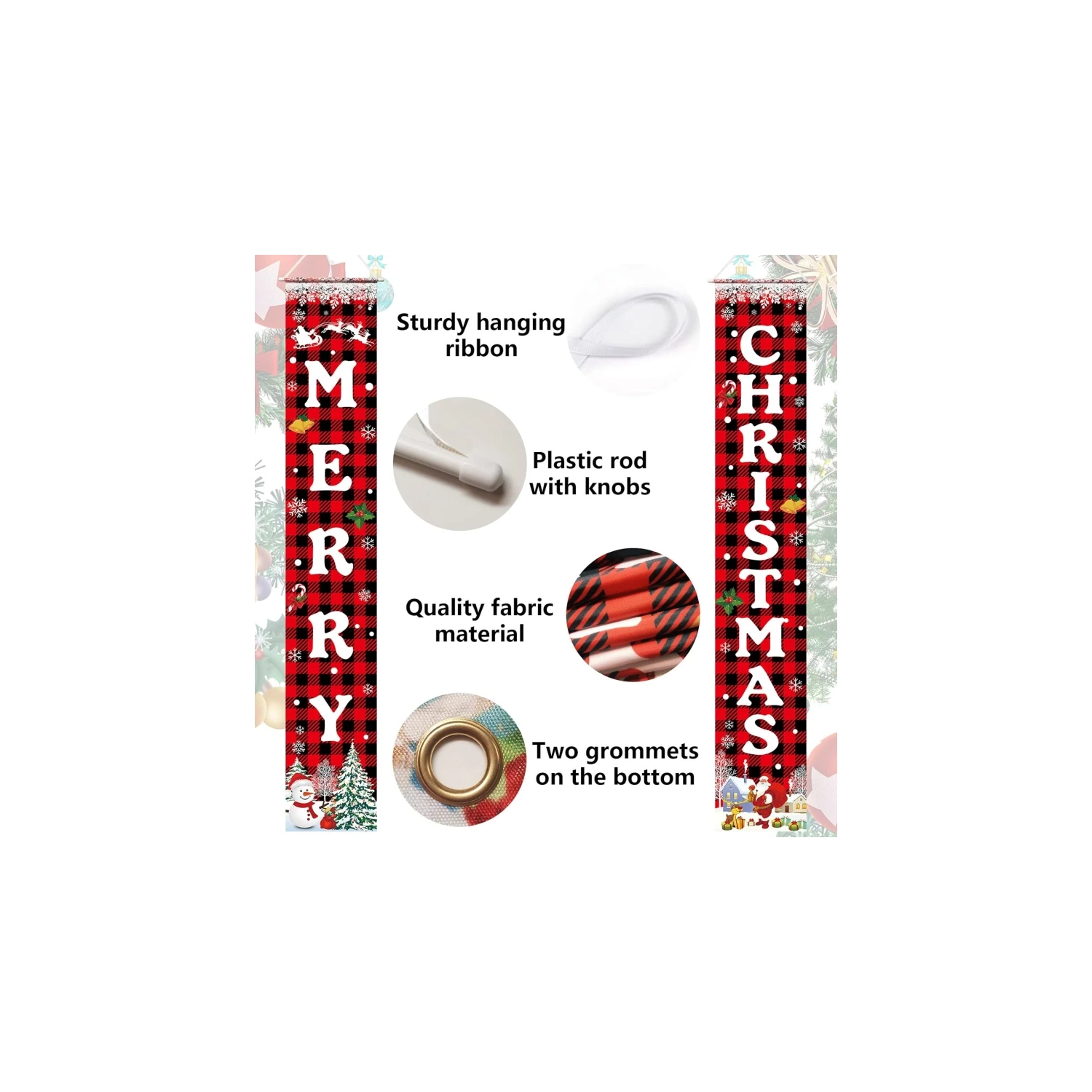 Merry Christmas Banner - 72"x12" Xmas Porch Door Sign for Indoor & Outdoor Decor