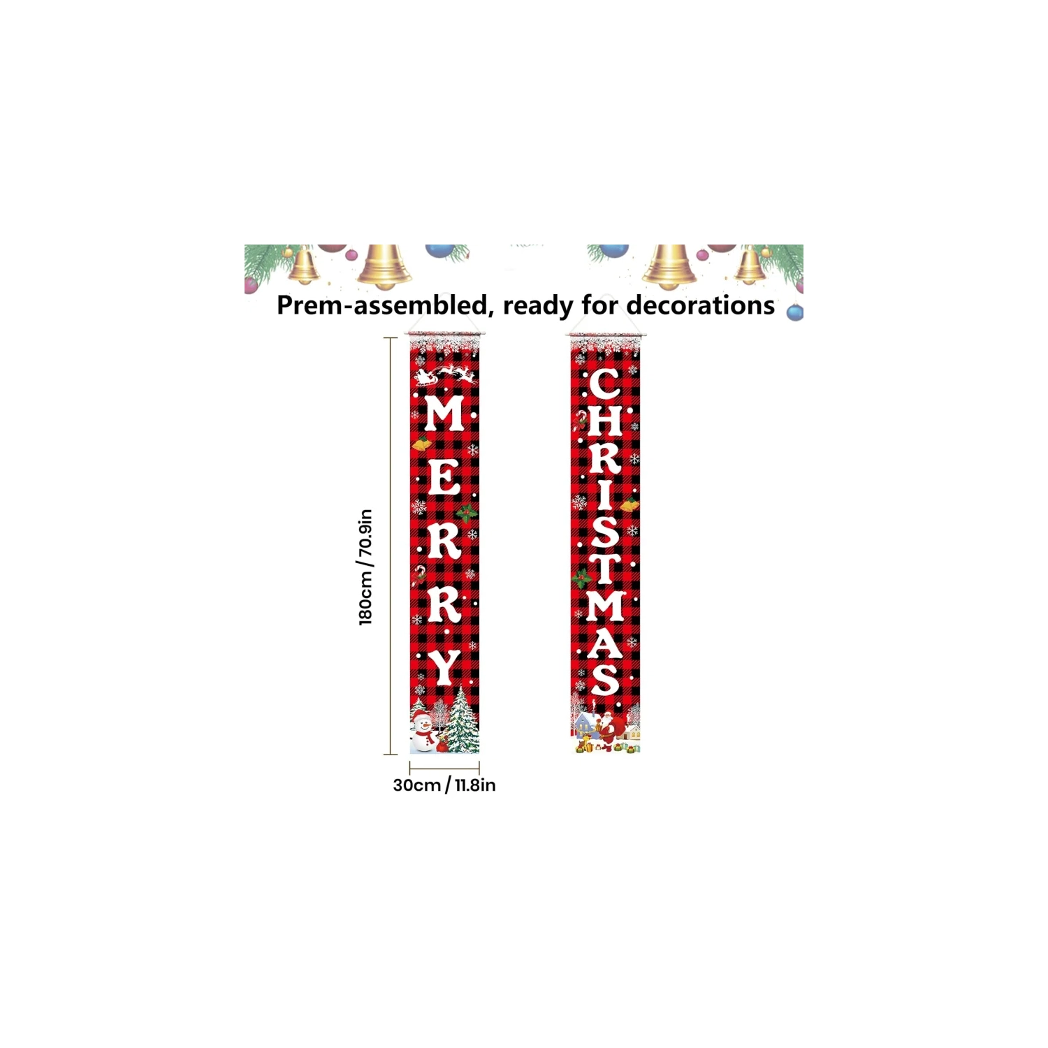 Merry Christmas Banner - 72"x12" Xmas Porch Door Sign for Indoor & Outdoor Decor