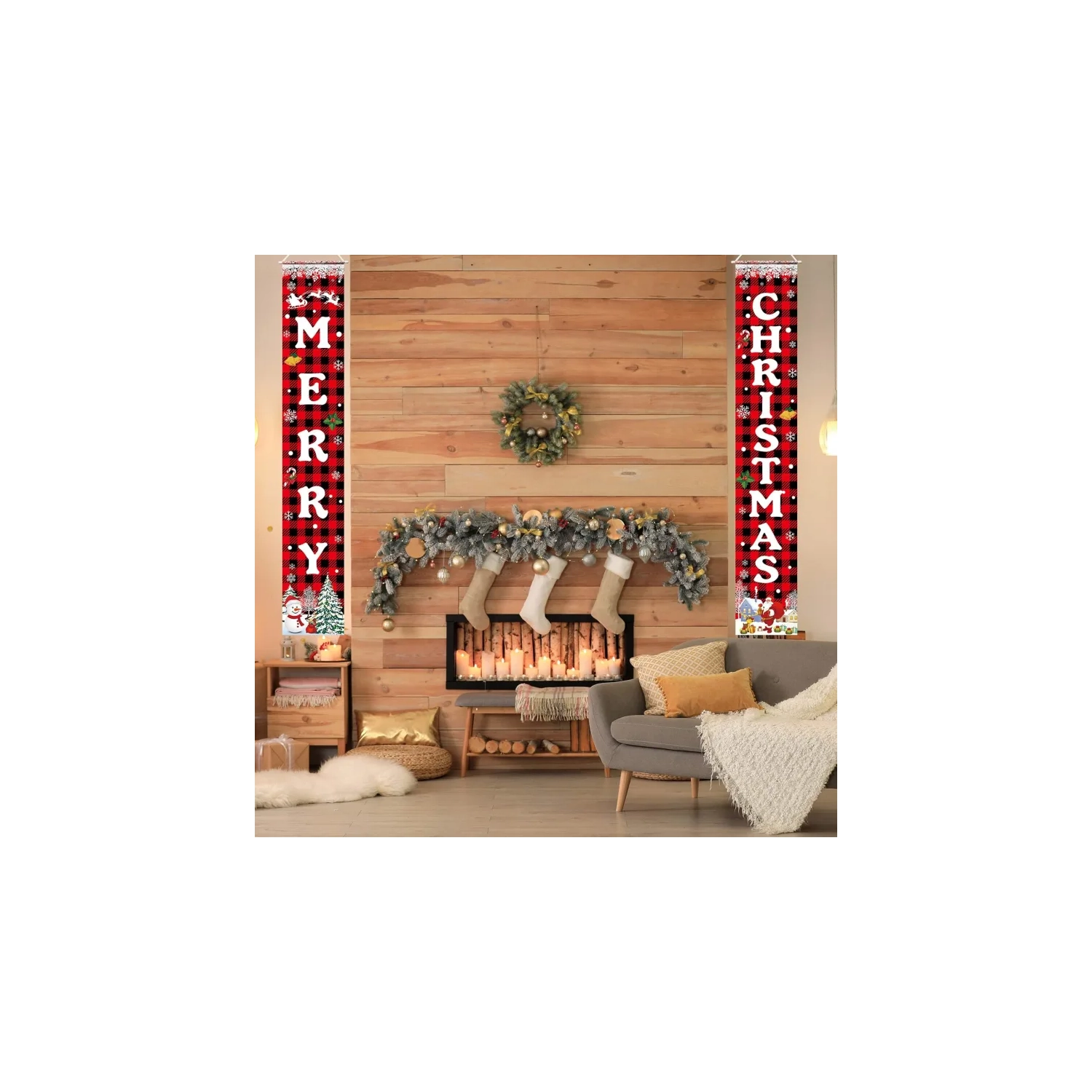 Merry Christmas Banner - 72"x12" Xmas Porch Door Sign for Indoor & Outdoor Decor