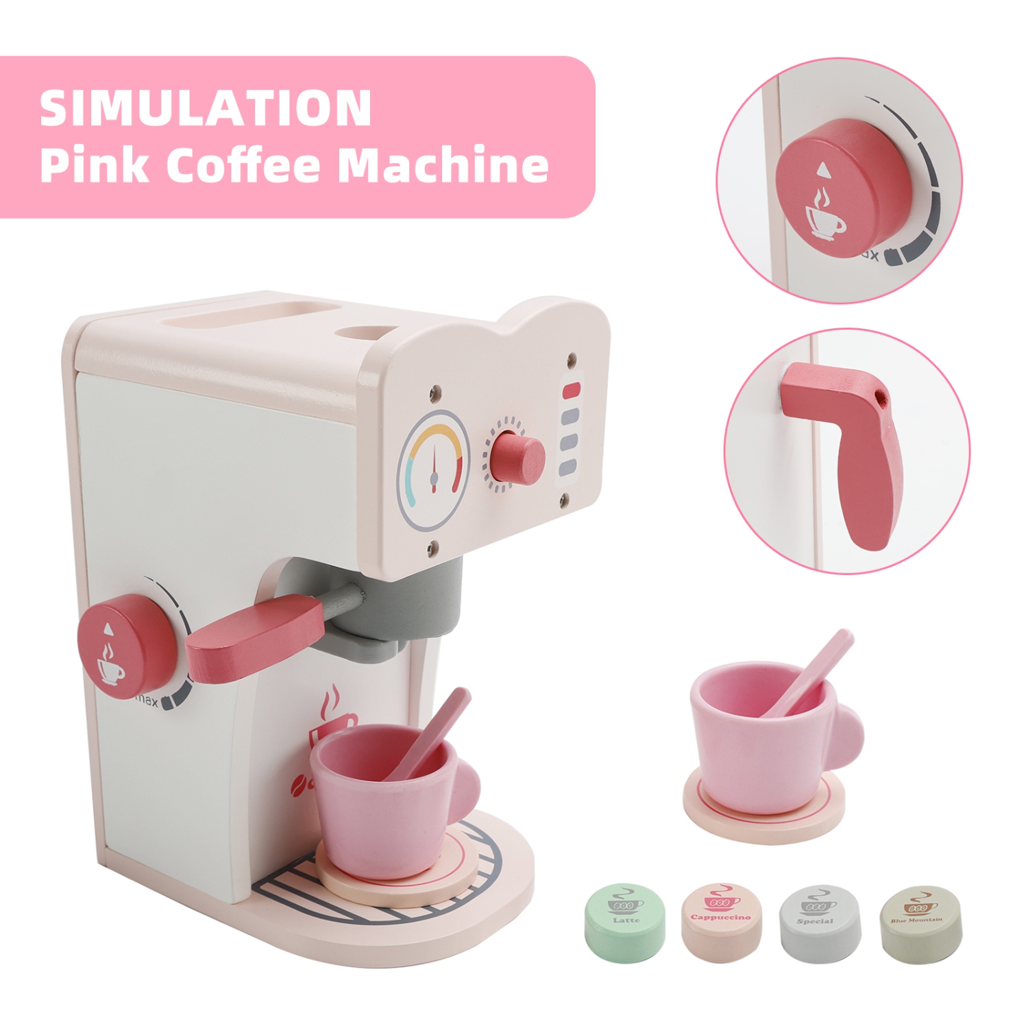 Simulation Pink Coffee Machine Play Kitchen Dishes Set Pretend Toy Kid Gift