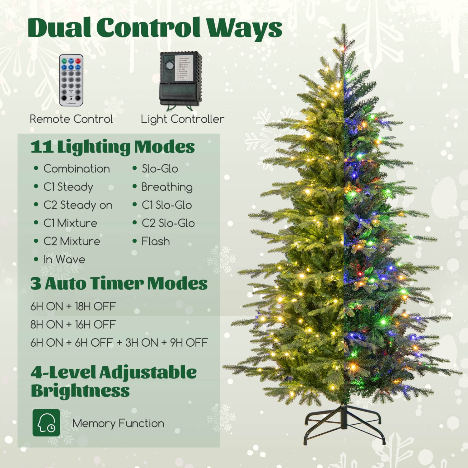 Costway 6 FT Artificial Christmas Tree with 714 Branch Tips 260 LED Lights 3 Timers Remote