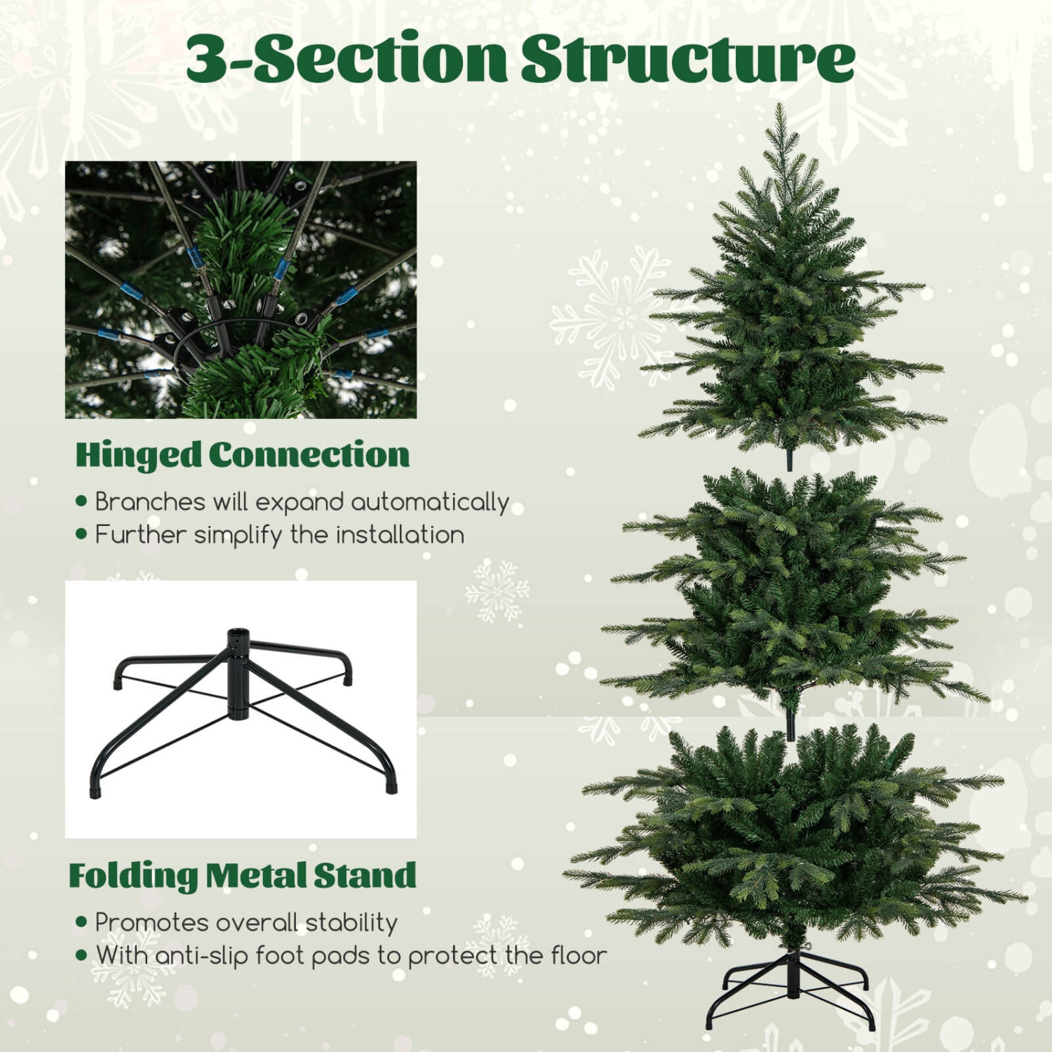 Costway 6 FT Artificial Christmas Tree with 714 Branch Tips 260 LED Lights 3 Timers Remote