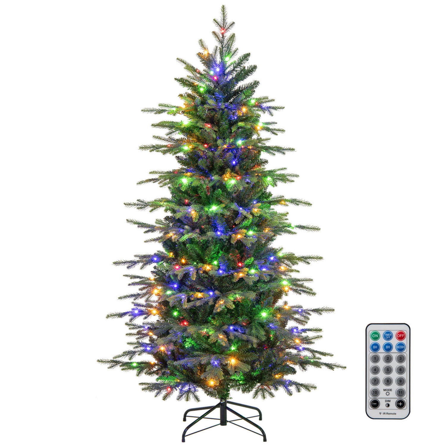 Costway 6 FT Artificial Christmas Tree with 714 Branch Tips 260 LED Lights 3 Timers Remote