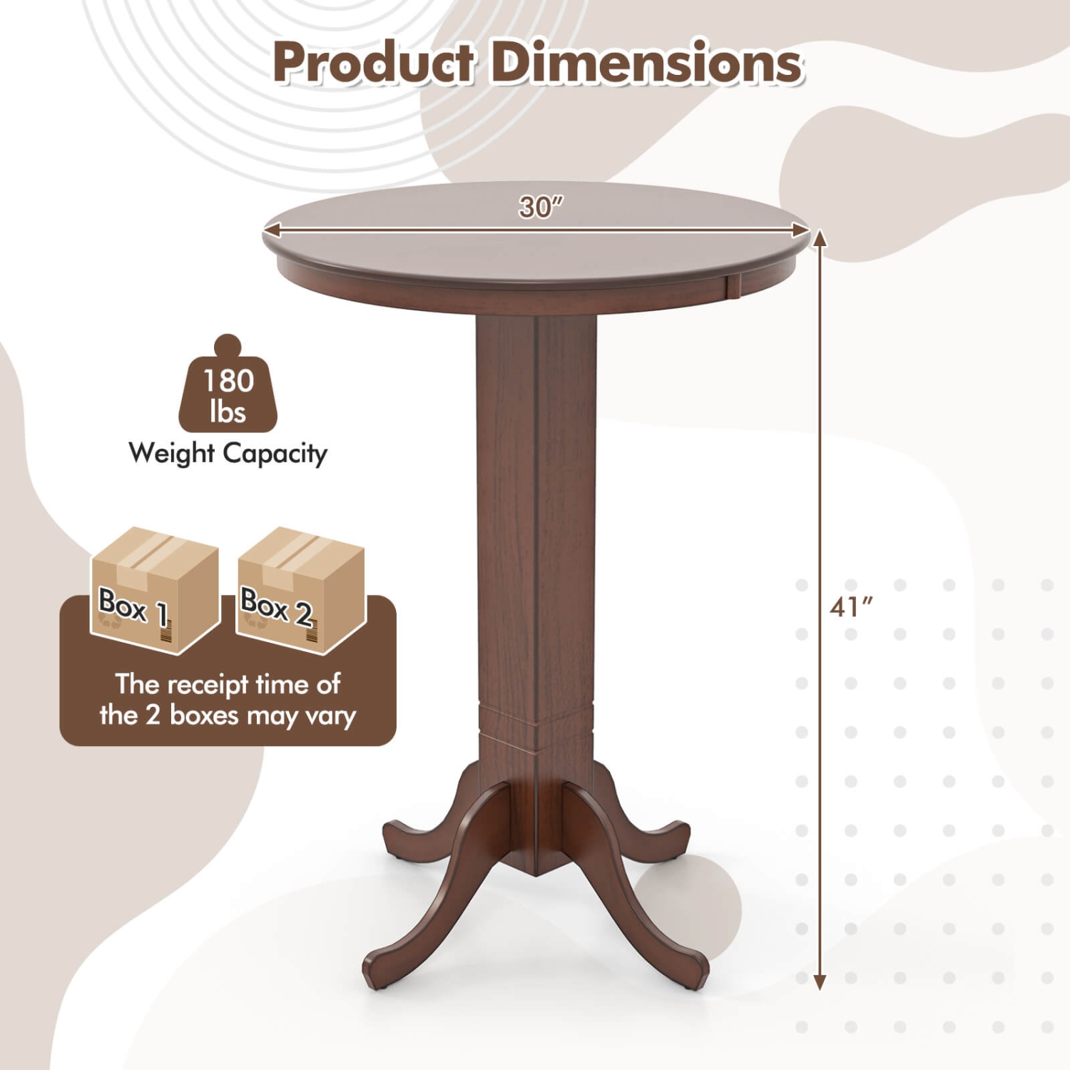 Costway 30 Inch Wood Pub Round Dining Table with Pedestal Base Kitchen Diner Table