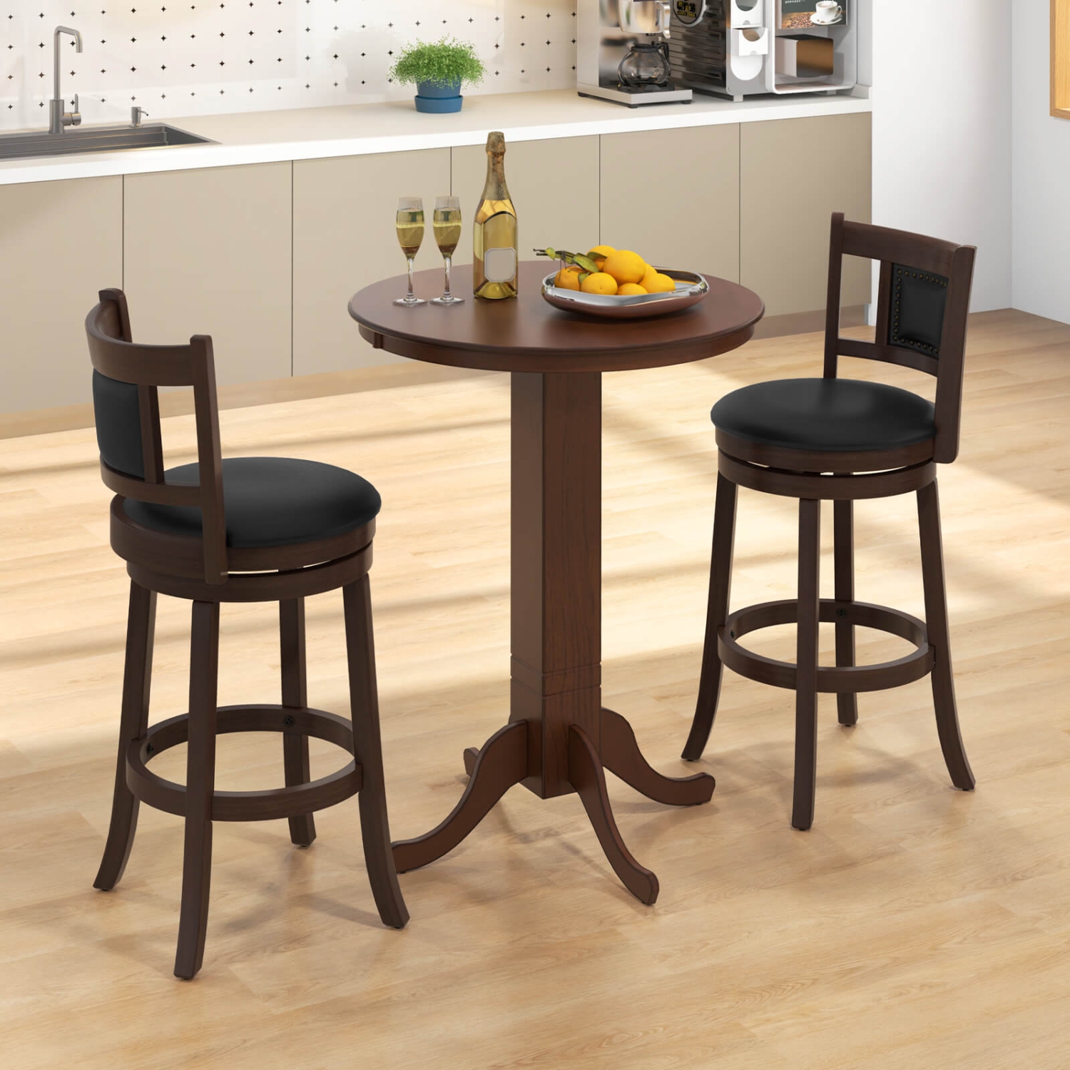 Costway 30 Inch Wood Pub Round Dining Table with Pedestal Base Kitchen Diner Table