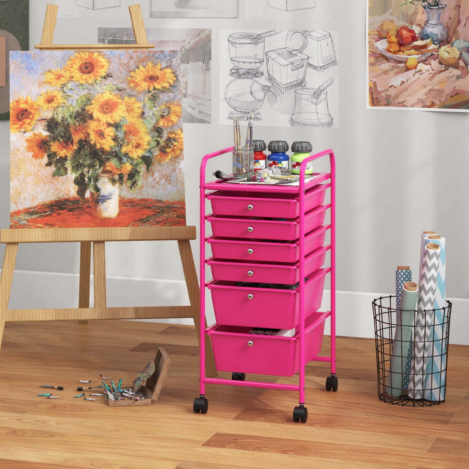 Costway 6 Drawer Rolling Storage Cart Scrapbook Paper Office Organizer