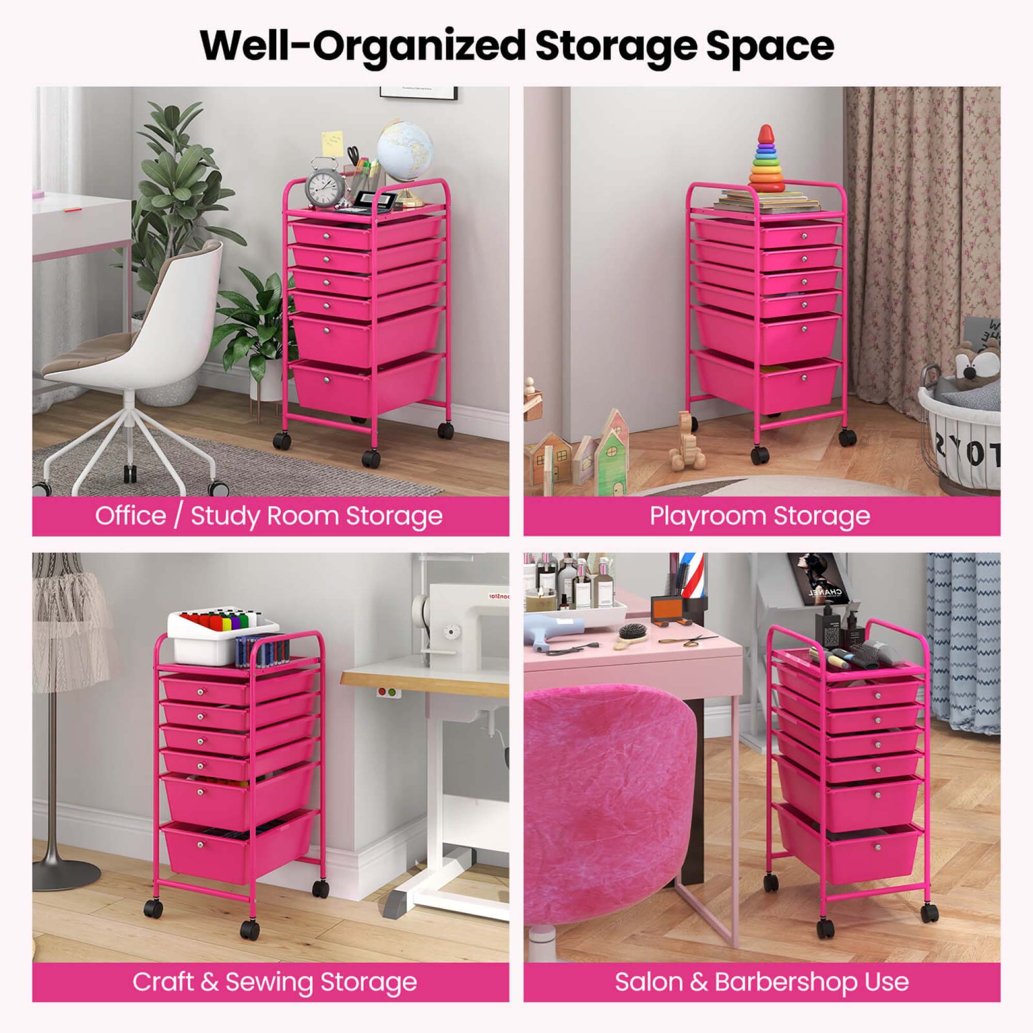 Costway 6 Drawer Rolling Storage Cart Scrapbook Paper Office Organizer