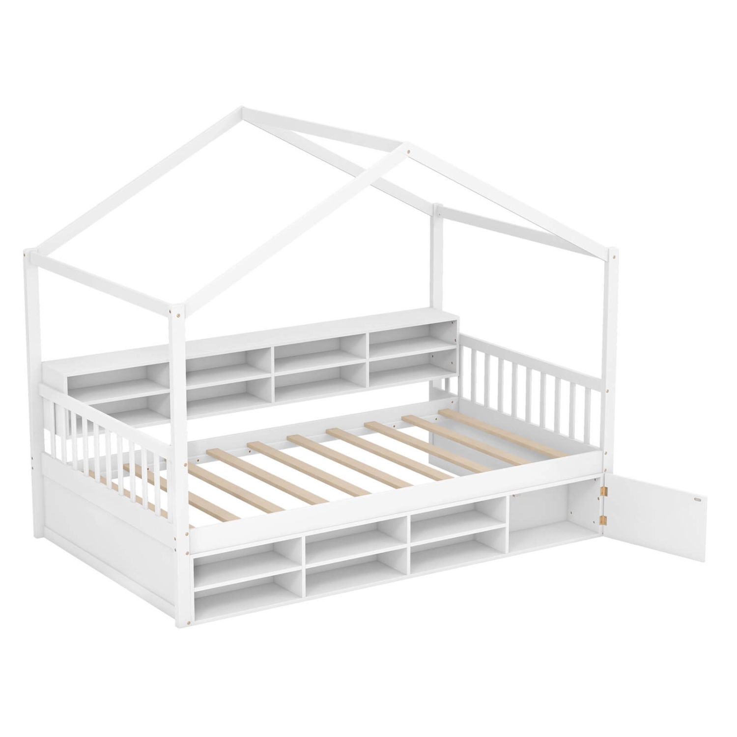 Cadre de lit simple plateforme en bois avec toit et 14 cubes de rangement de Costway