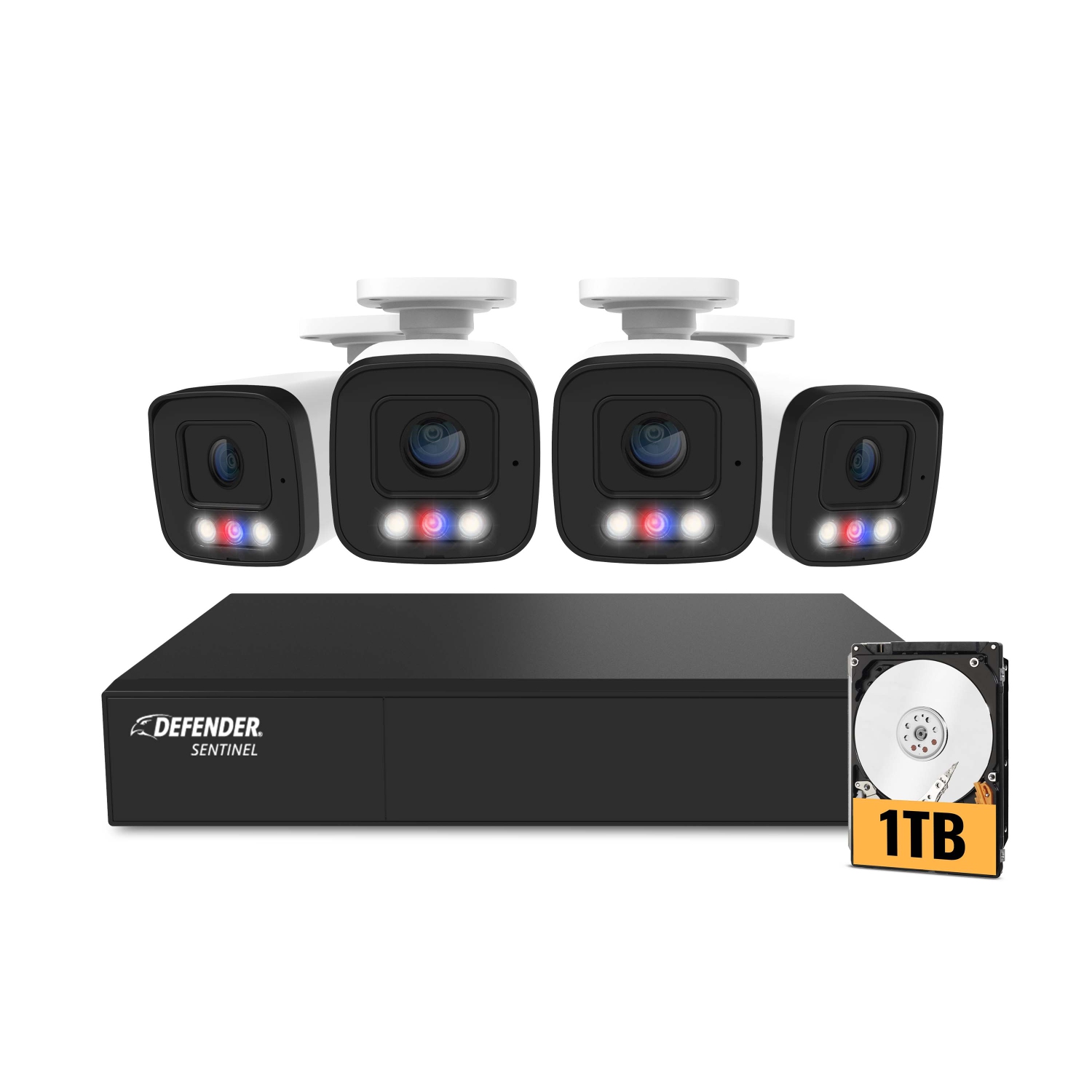 Defender AI POWERED Sentinel 4K Ultra HD Wired 8 Channel PoE NVR Security System, 4 Metal Cameras with 1TB HDD