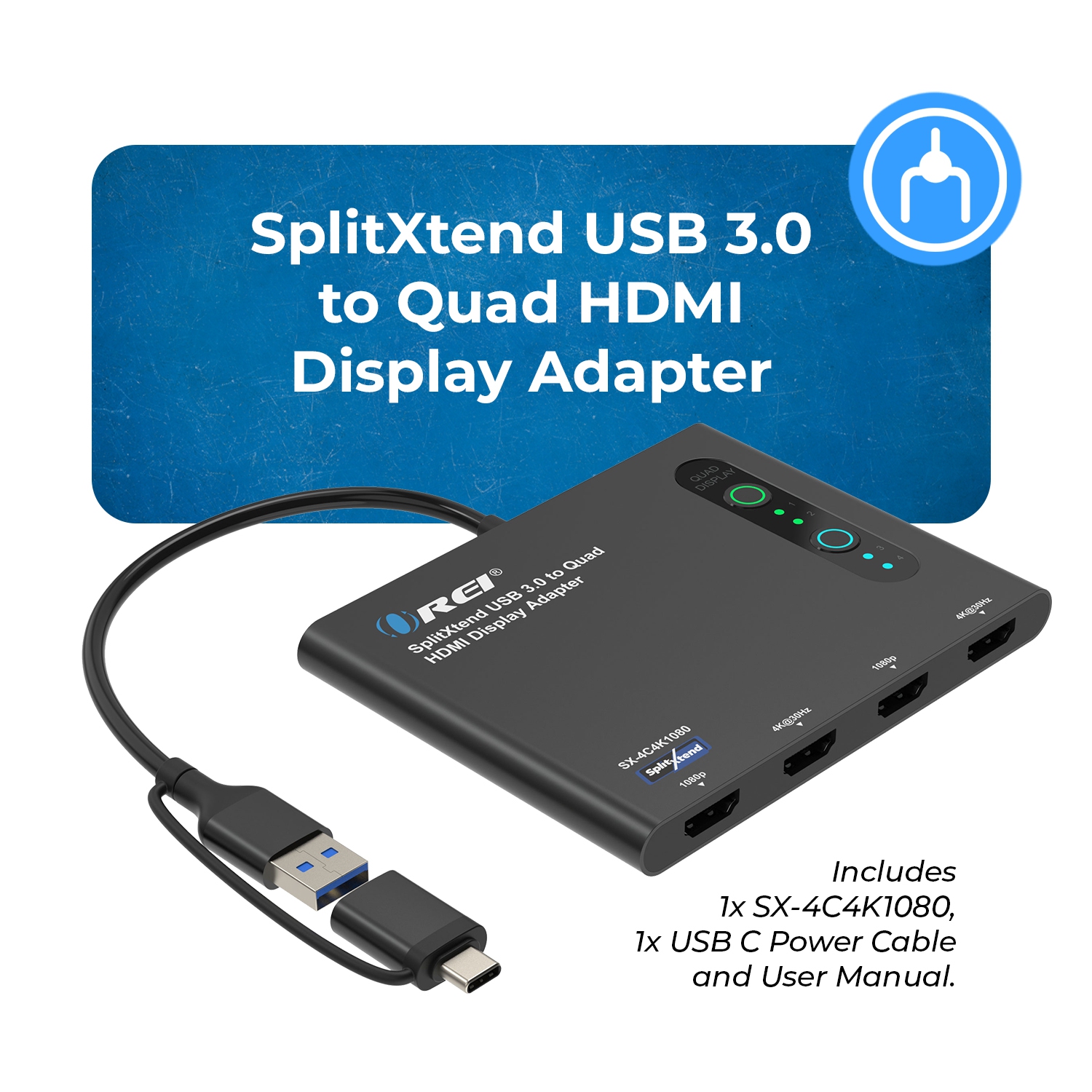 OREI SplitXtend USB 3.0 to Quad HDMI Display Adapter