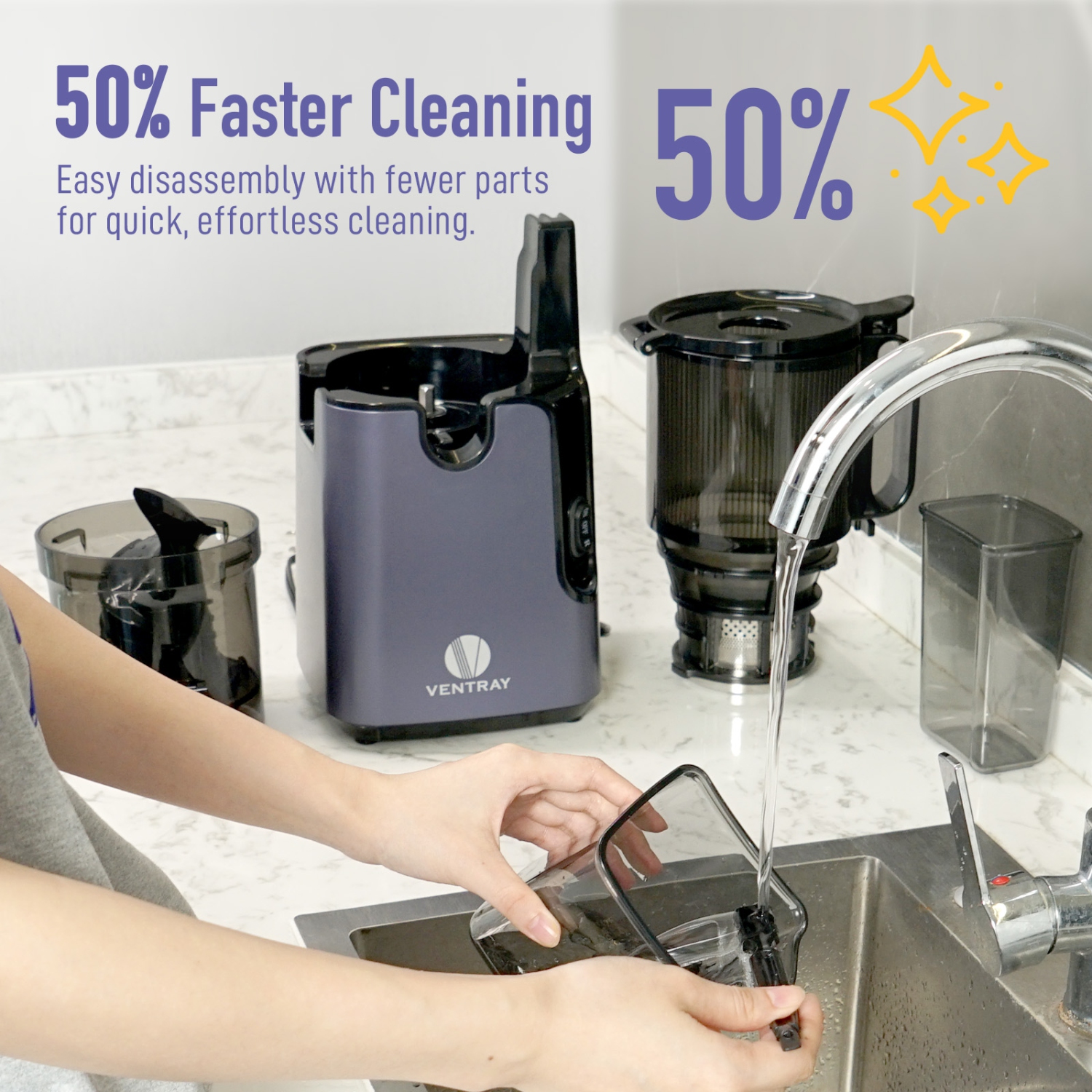 Ventray Cold Press Juicer, 5.1 Inch Large Feed Chute for Whole Fruits & Vegetables, 250W Power Masticating Juicer, Easy to Clean High Juice Yield for