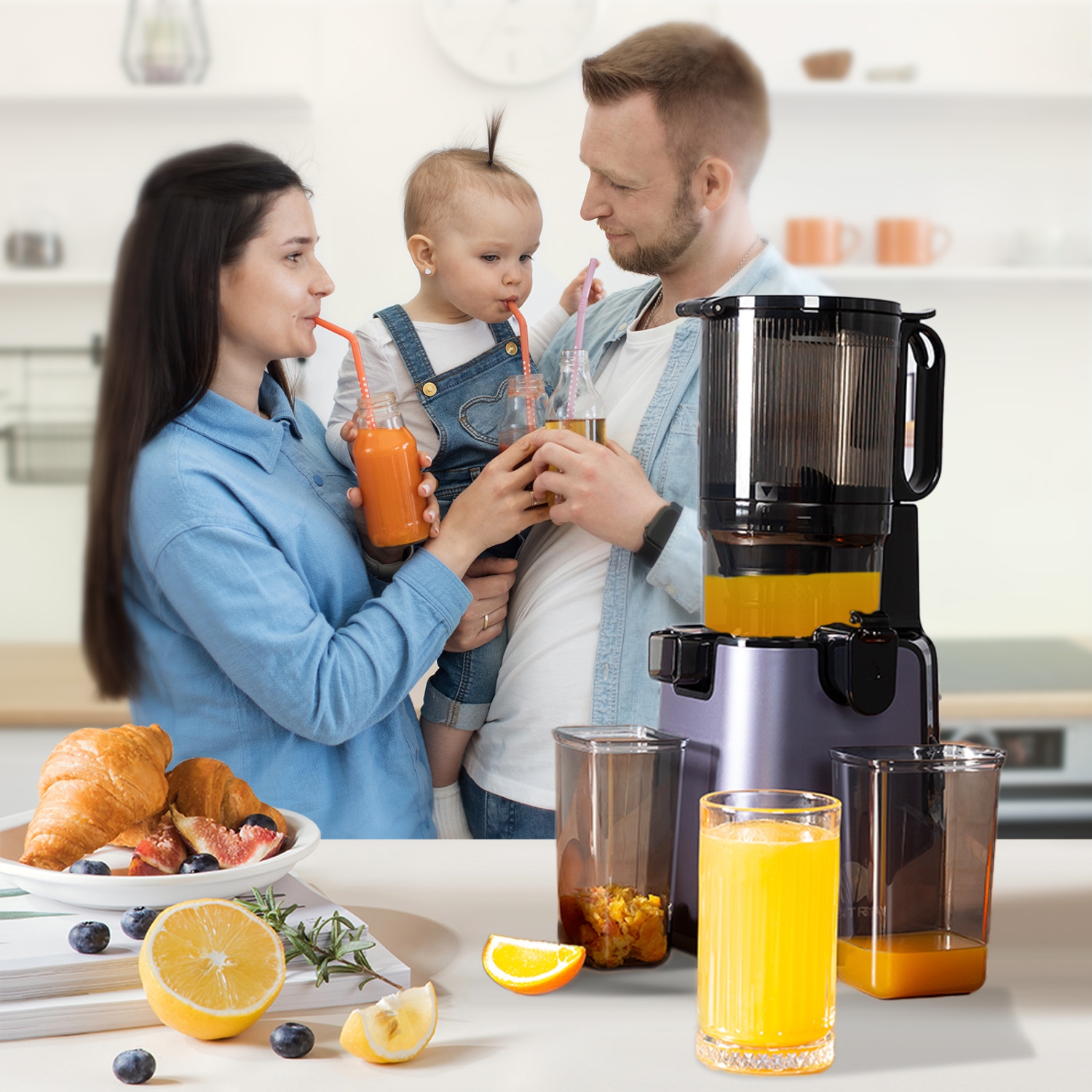 Ventray Cold Press Juicer, 5.1 Inch Large Feed Chute for Whole Fruits & Vegetables, 250W Power Masticating Juicer, Easy to Clean High Juice Yield for