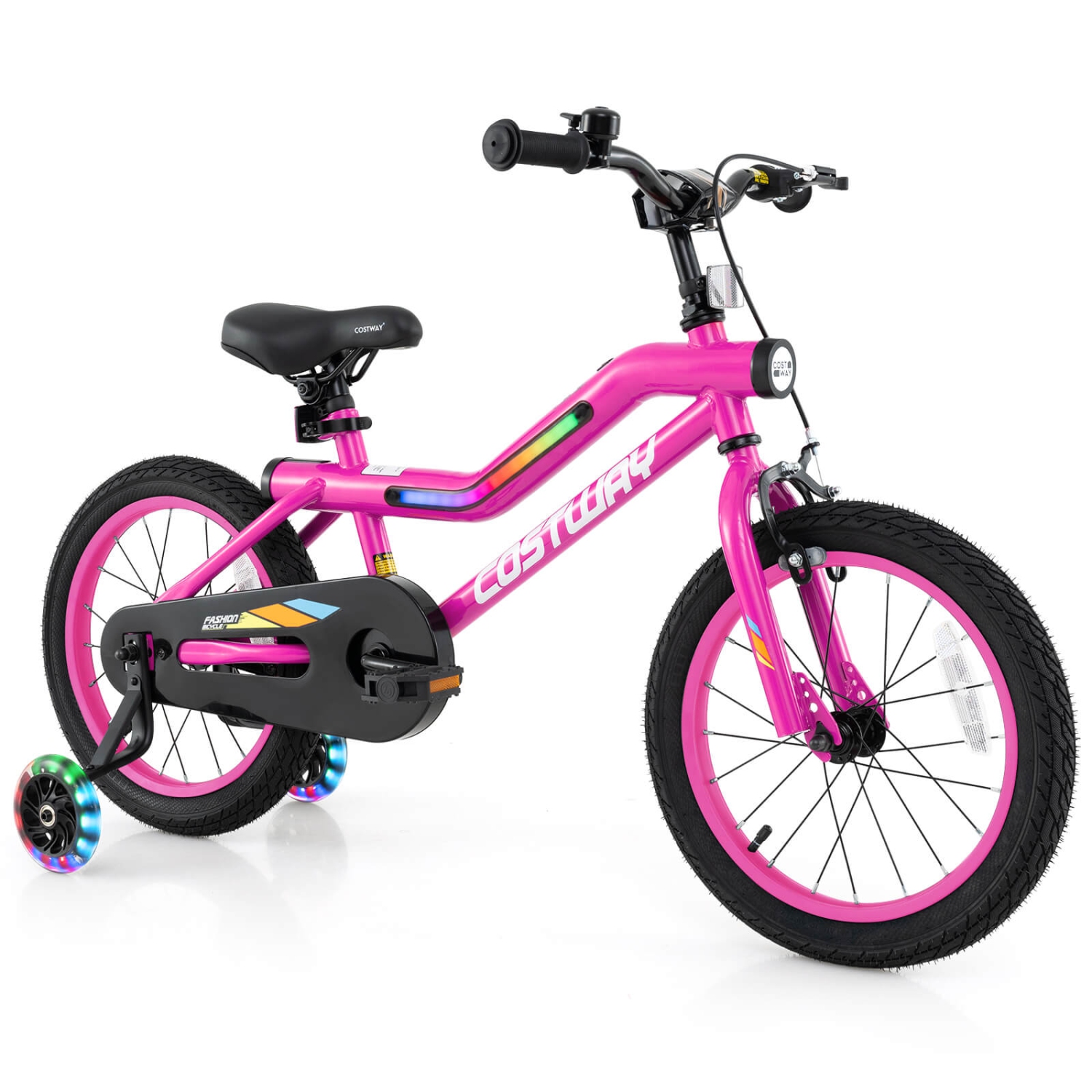 Costway 16" LED Lighted Kids Bike with Adjustable Seat Coaster Brake Training Wheels