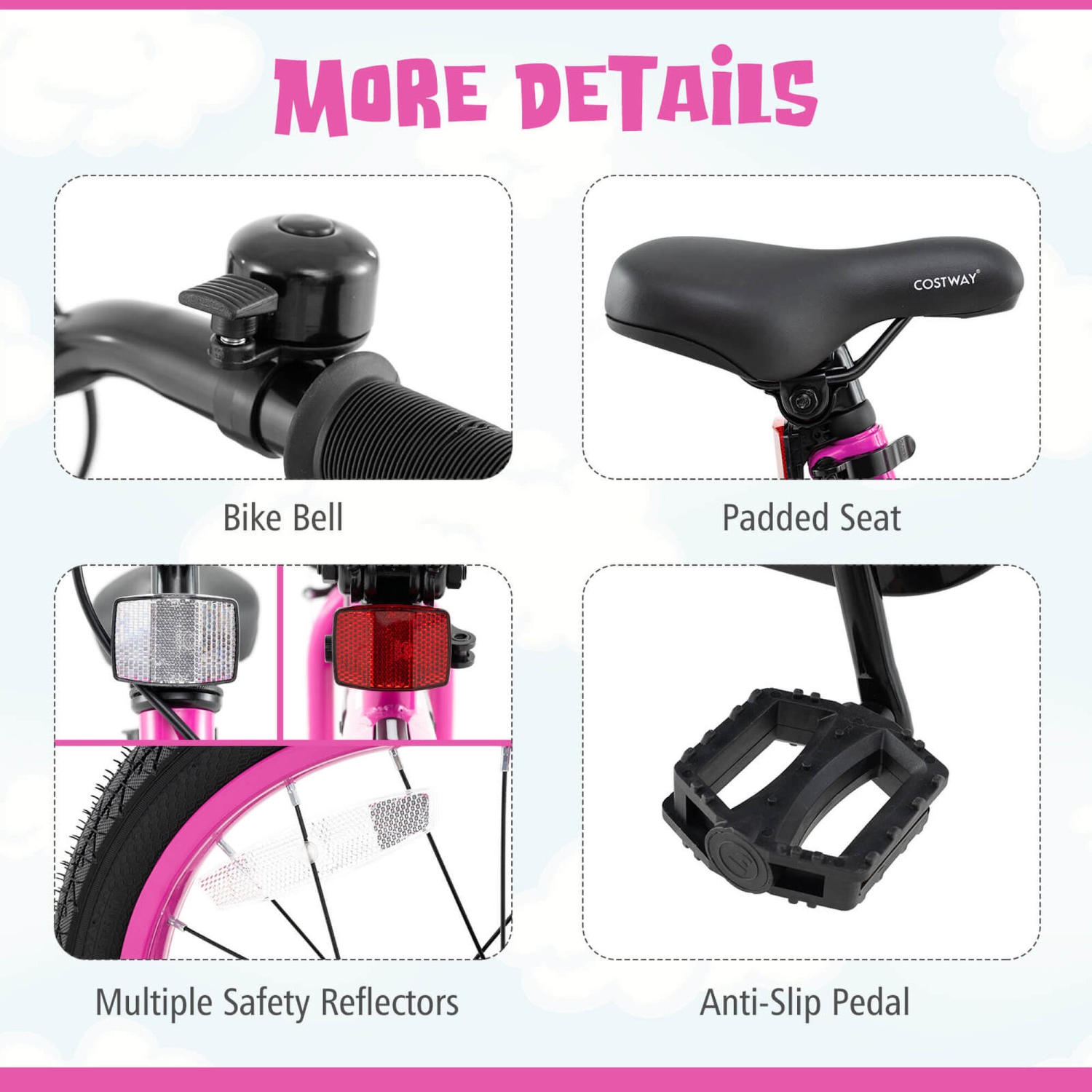 Costway 16" LED Lighted Kids Bike with Adjustable Seat Coaster Brake Training Wheels