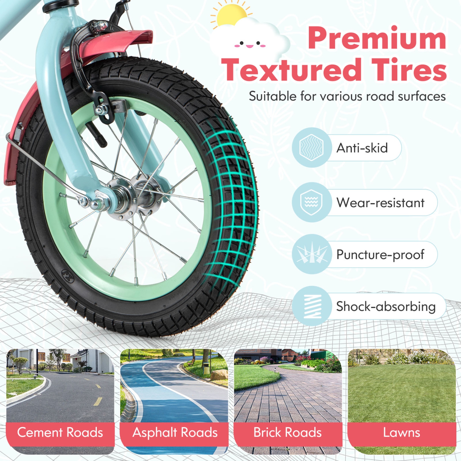 Vélo pour enfants de 12 po de Costway avec selle réglable, guidon, roues d'entraînement amovibles, frein à main