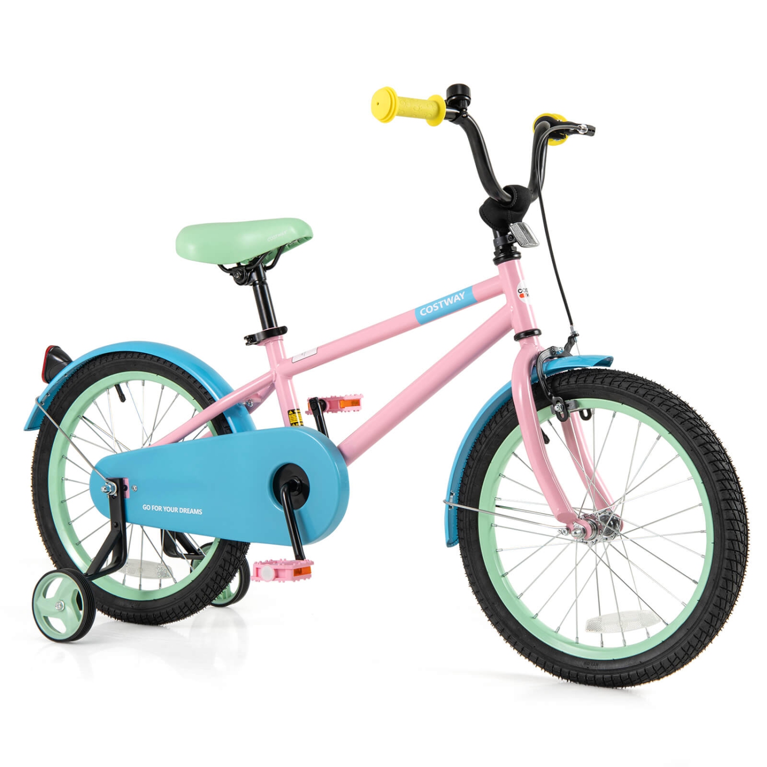 Costway 18" Kids Bike with Adjustable Saddle Handlebar Removable Training Wheels Handbrake