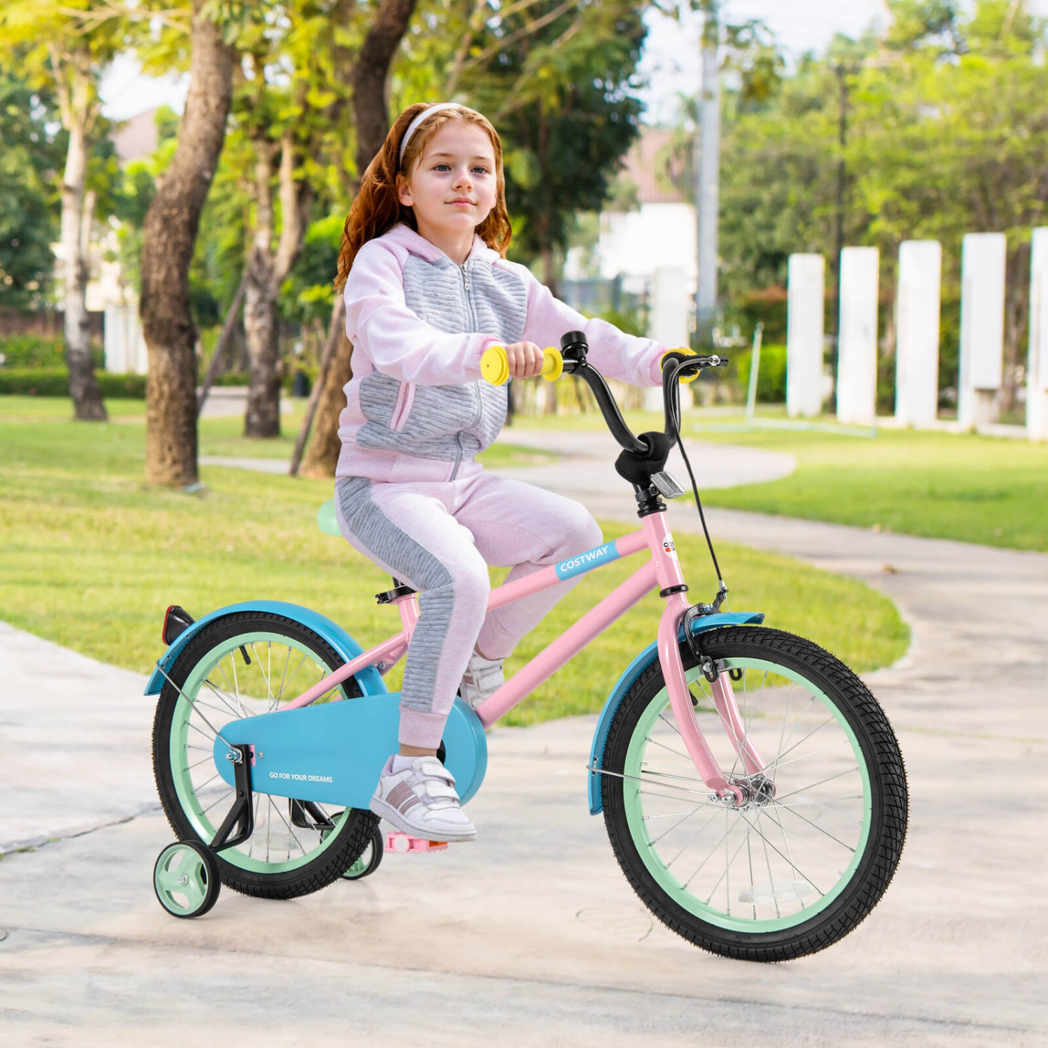 Costway 18" Kids Bike with Adjustable Saddle Handlebar Removable Training Wheels Handbrake