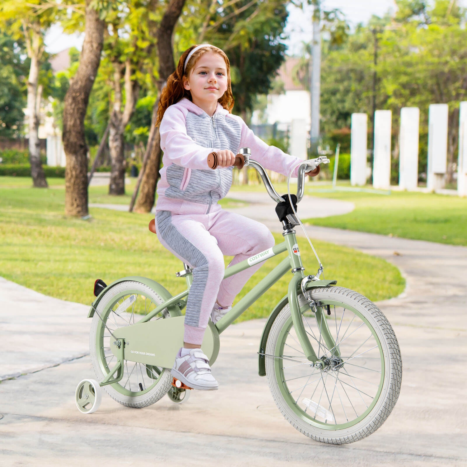 Costway 18" Kids Bike with Adjustable Saddle Handlebar Removable Training Wheels Handbrake