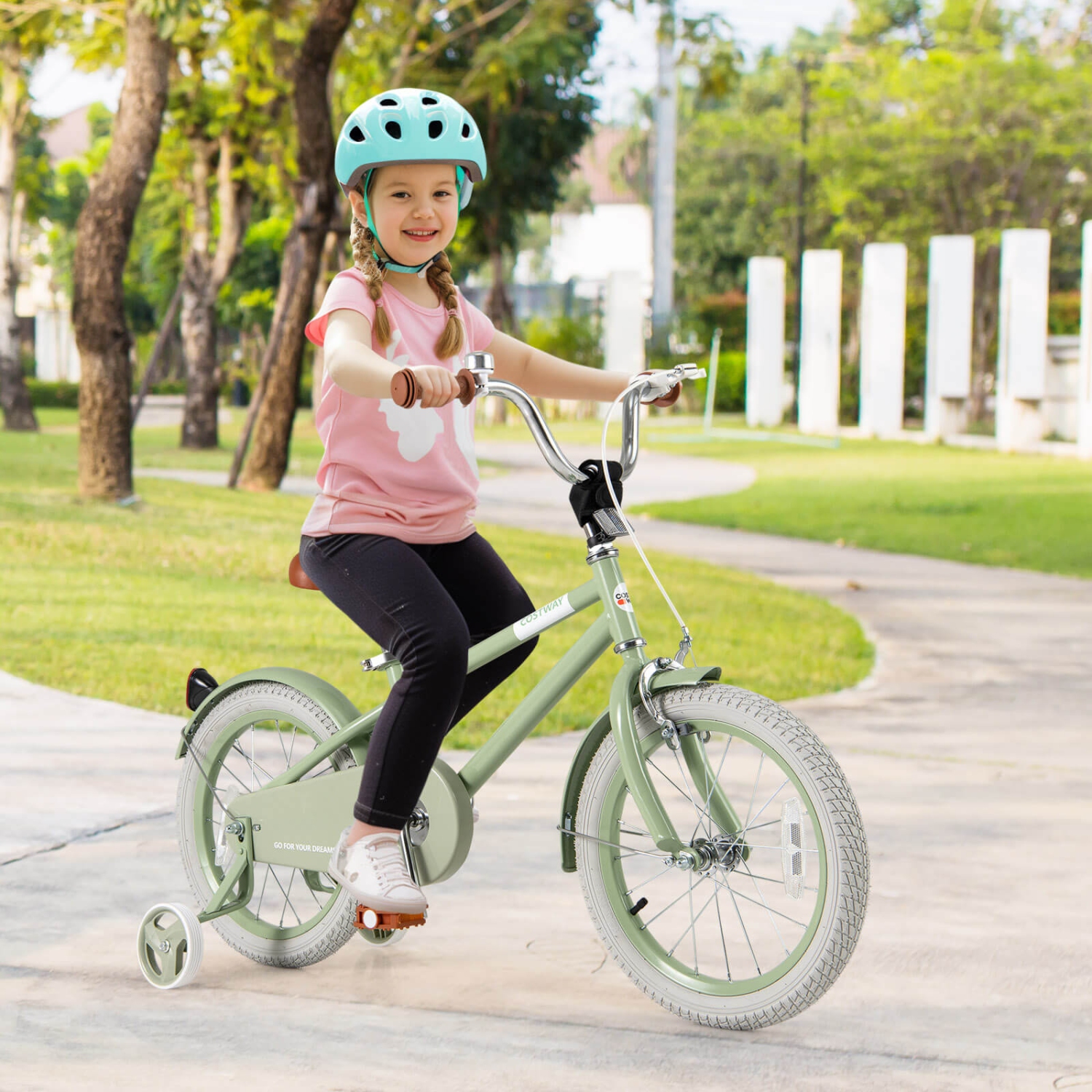 Vélo pour enfants de 16&nbsp;po de Costway avec selle réglable, guidon, roues d'entraînement amovibles, frein à main