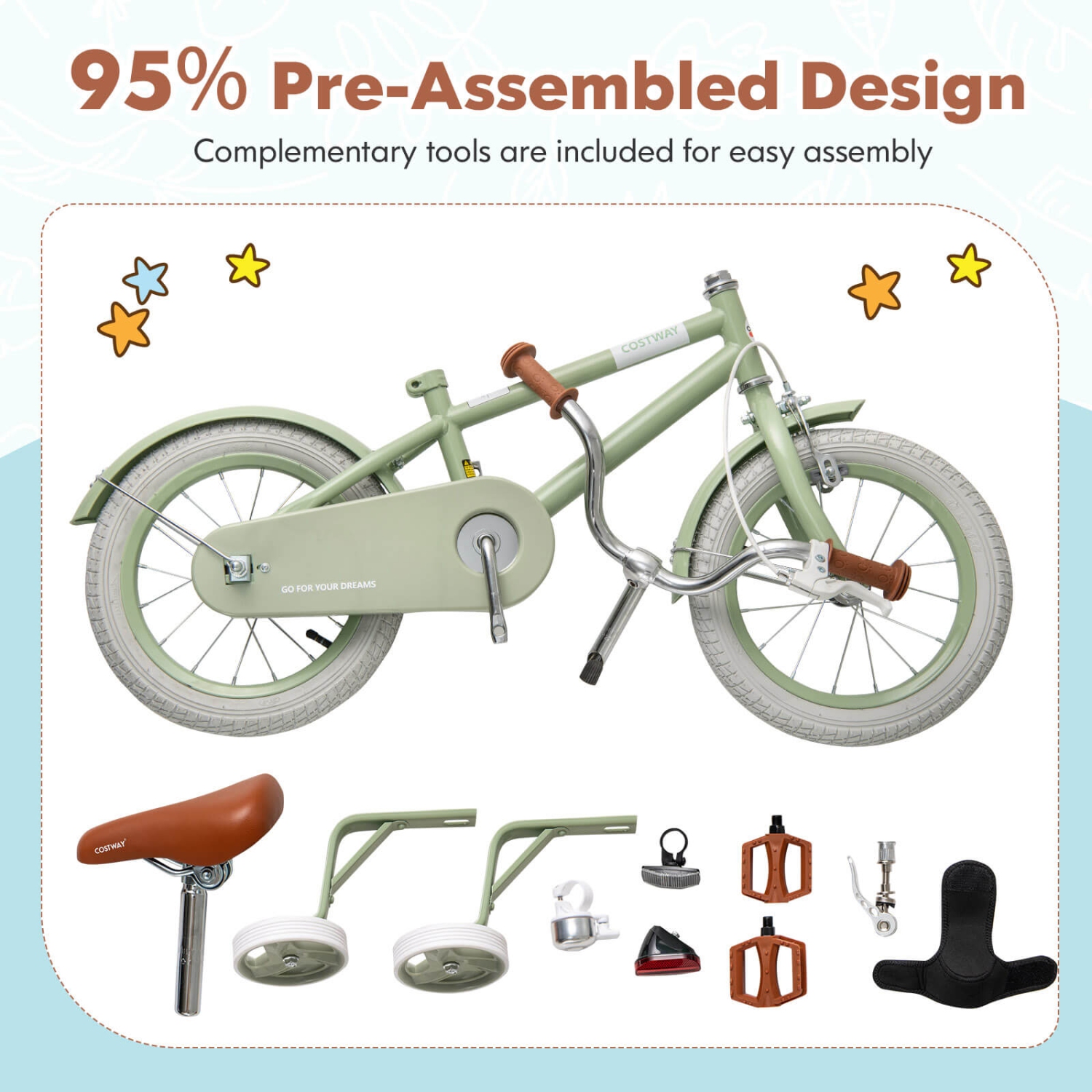 Vélo pour enfants de 16&nbsp;po de Costway avec selle réglable, guidon, roues d'entraînement amovibles, frein à main