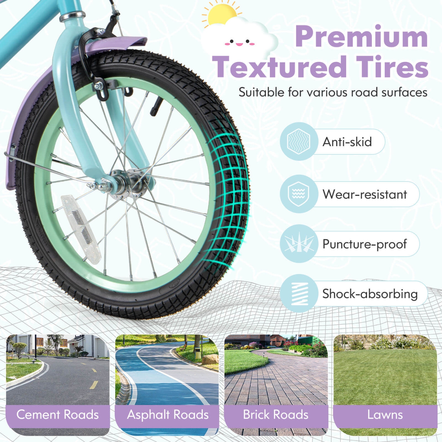 Vélo pour enfants de 16&nbsp;po de Costway avec selle réglable, guidon, roues d'entraînement amovibles, frein à main