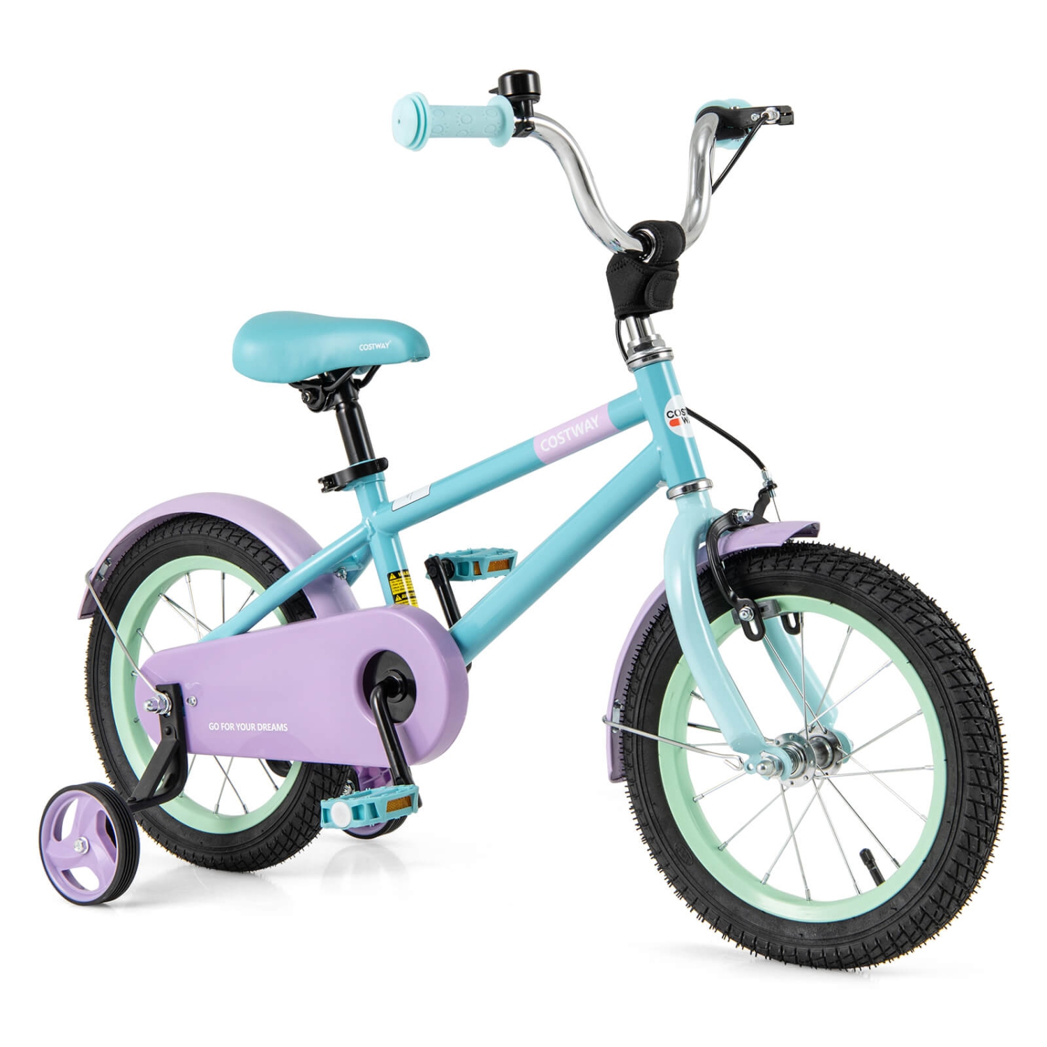Costway 14" Kids Bike with Adjustable Saddle Handlebar Removable Training Wheels Handbrake