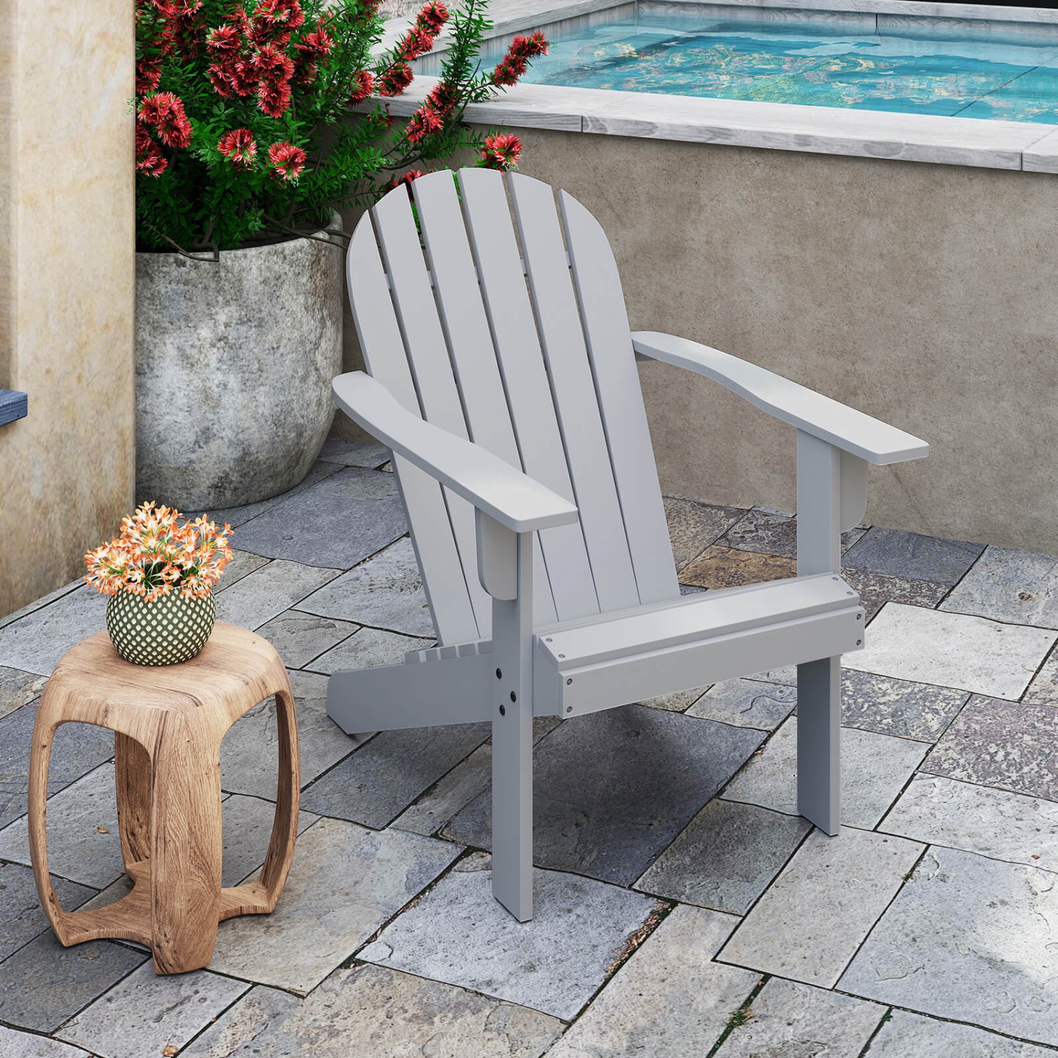 Costway Patio Adirondack Chair with Inclined Seat High Backrest & Wide Armrests