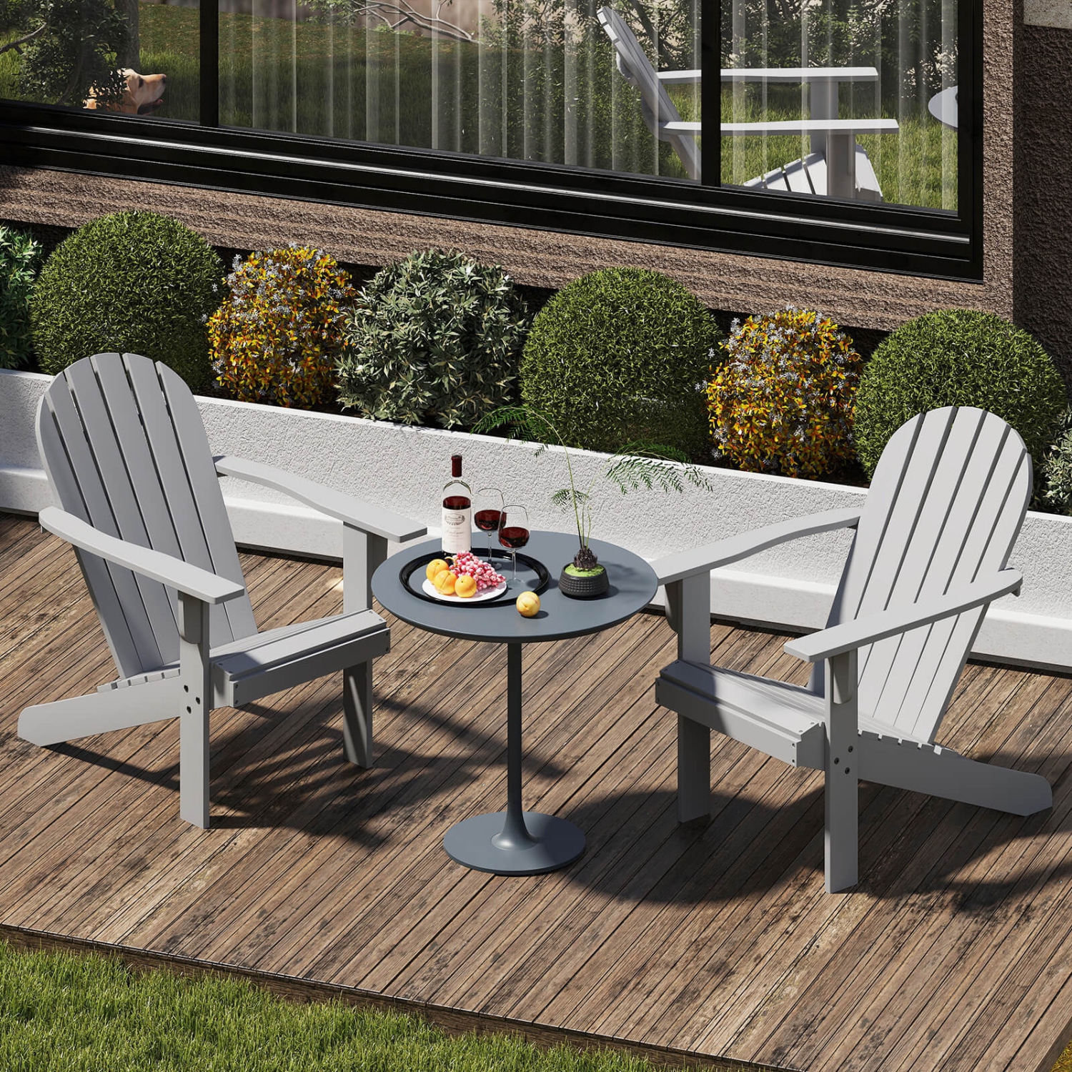 Costway Patio Adirondack Chair with Inclined Seat High Backrest & Wide Armrests