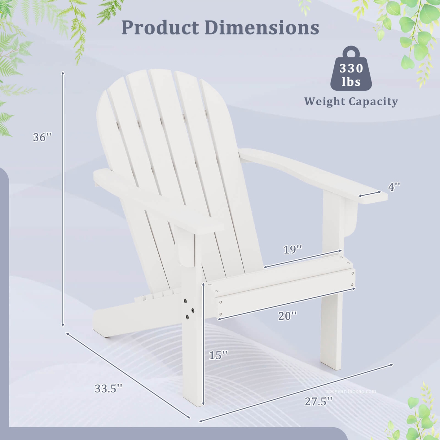 Costway Patio Adirondack Chair with Inclined Seat High Backrest & Wide Armrests