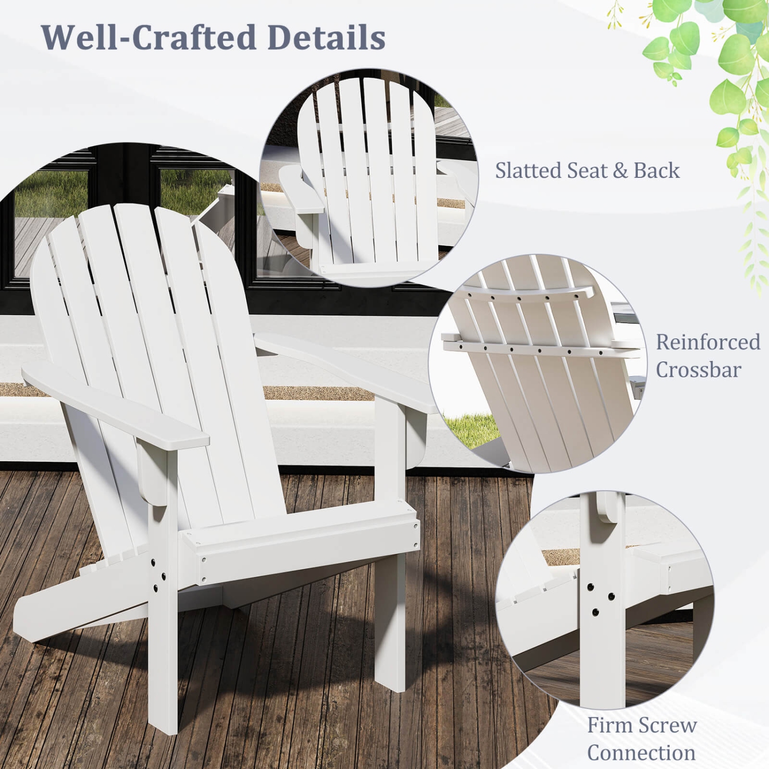Costway Patio Adirondack Chair with Inclined Seat High Backrest & Wide Armrests