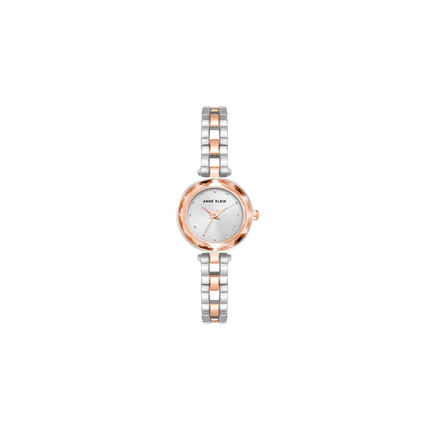 Montre pour femmes ronde bicolore rose doré et argenté avec cadran brodé 23&nbsp;mm d'Anne Klein