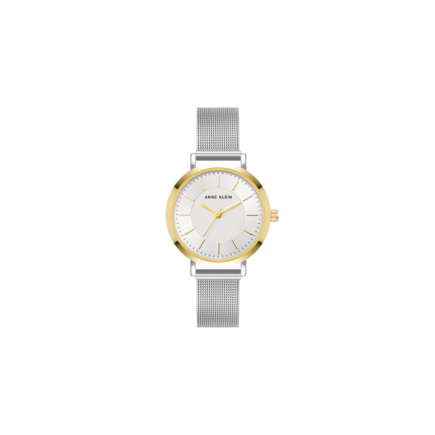 Anne Klein Ladies 32mm Two-Tone Gold & Silver Round Watch with Silver Dial and Stainless Steel Mesh Bracelet