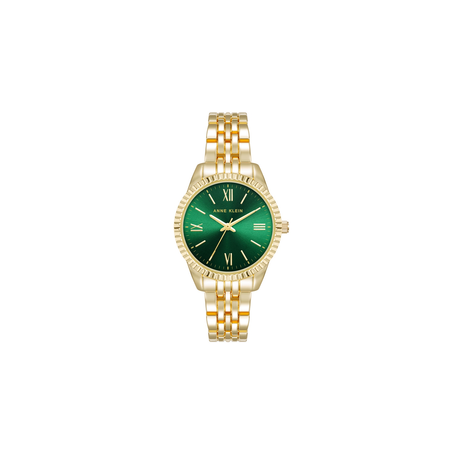 Anne Klein Women’s 30mm Gold-Tone Round Watch with Green Dial and Bracelet