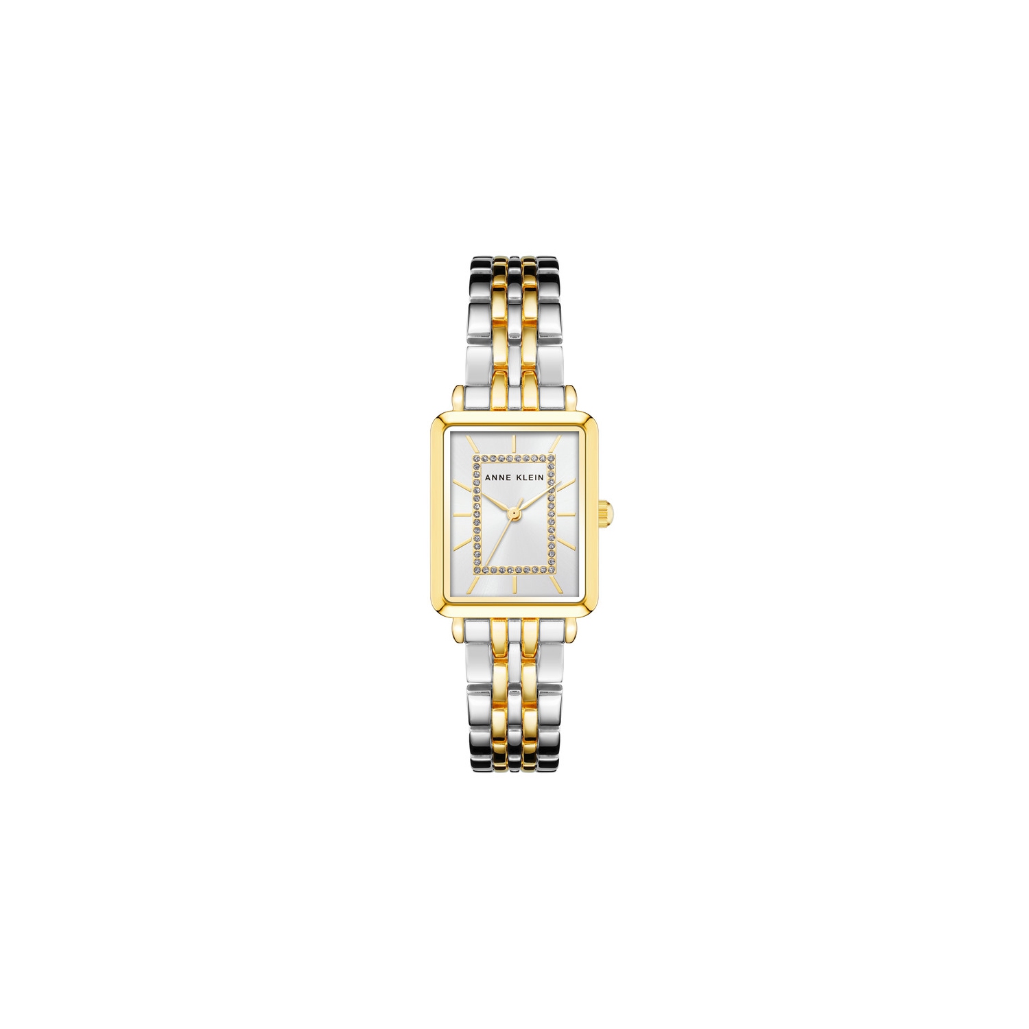 Montre pour femmes rectangulaire bicolore 24&nbsp;mm d'Anne Klein avec cadran argenté et bracelet doré et argenté