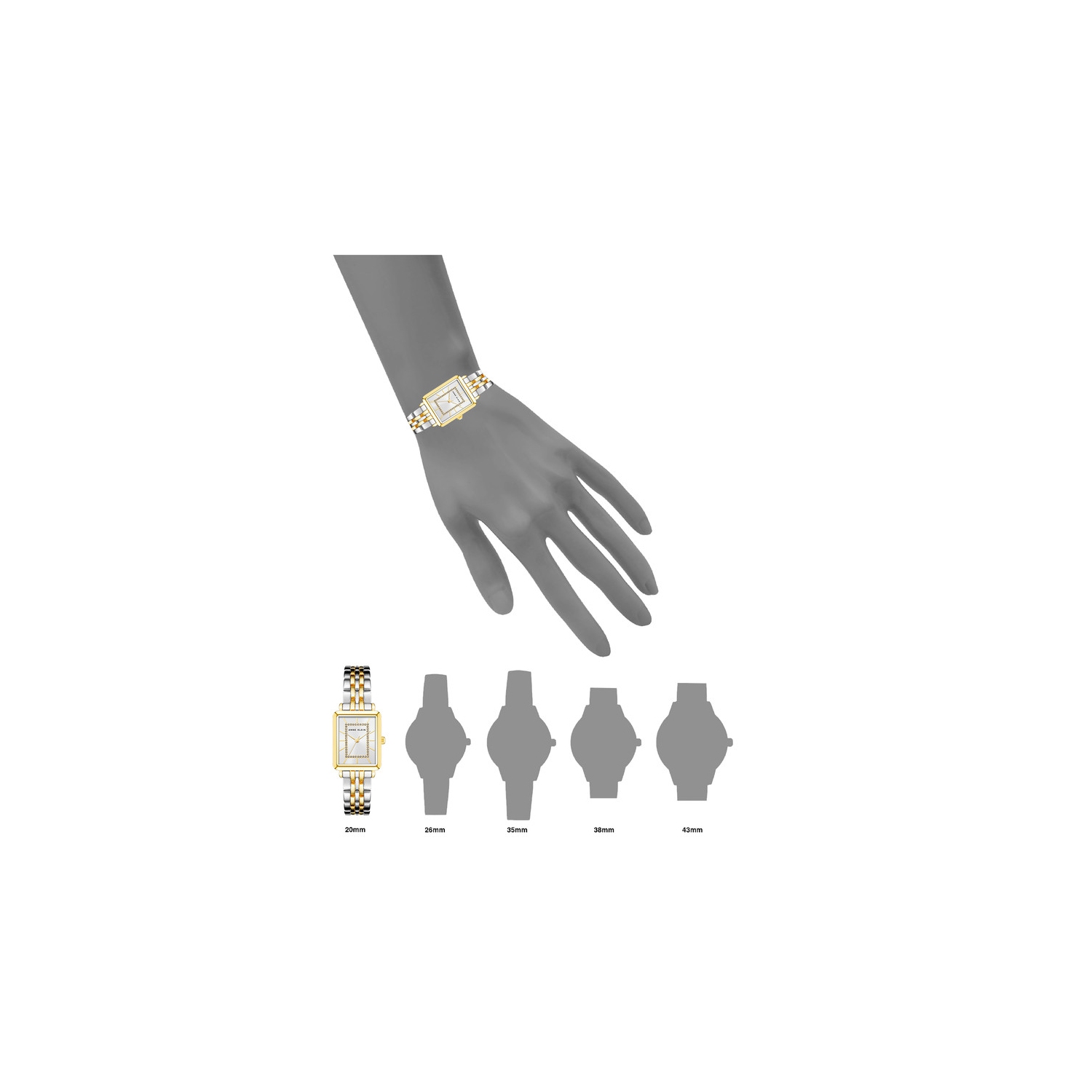 Montre pour femmes rectangulaire bicolore 24&nbsp;mm d'Anne Klein avec cadran argenté et bracelet doré et argenté