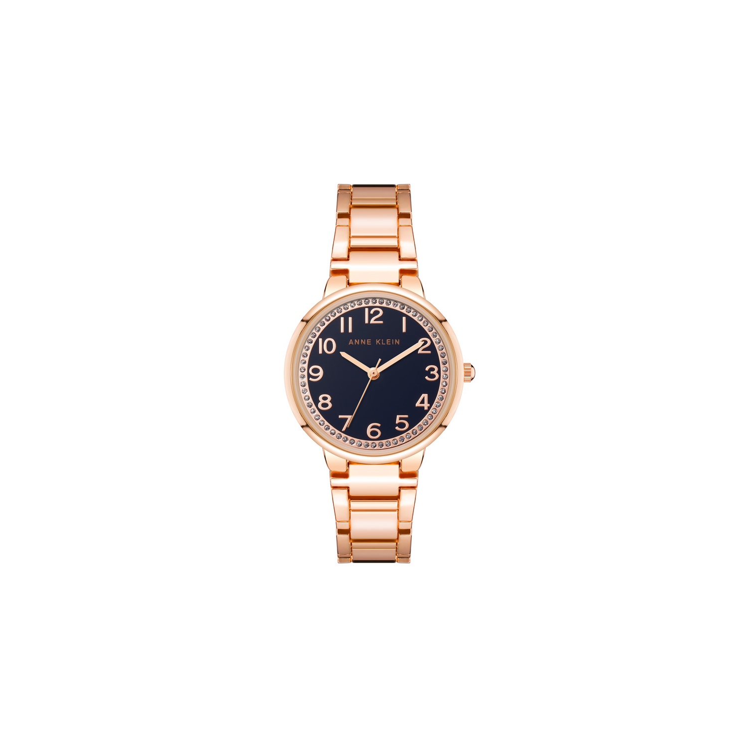 Montre ronde pour femmes rose doré 32&nbsp;mm d'Anne Klein avec cadran bleu marine et bracelet en métal