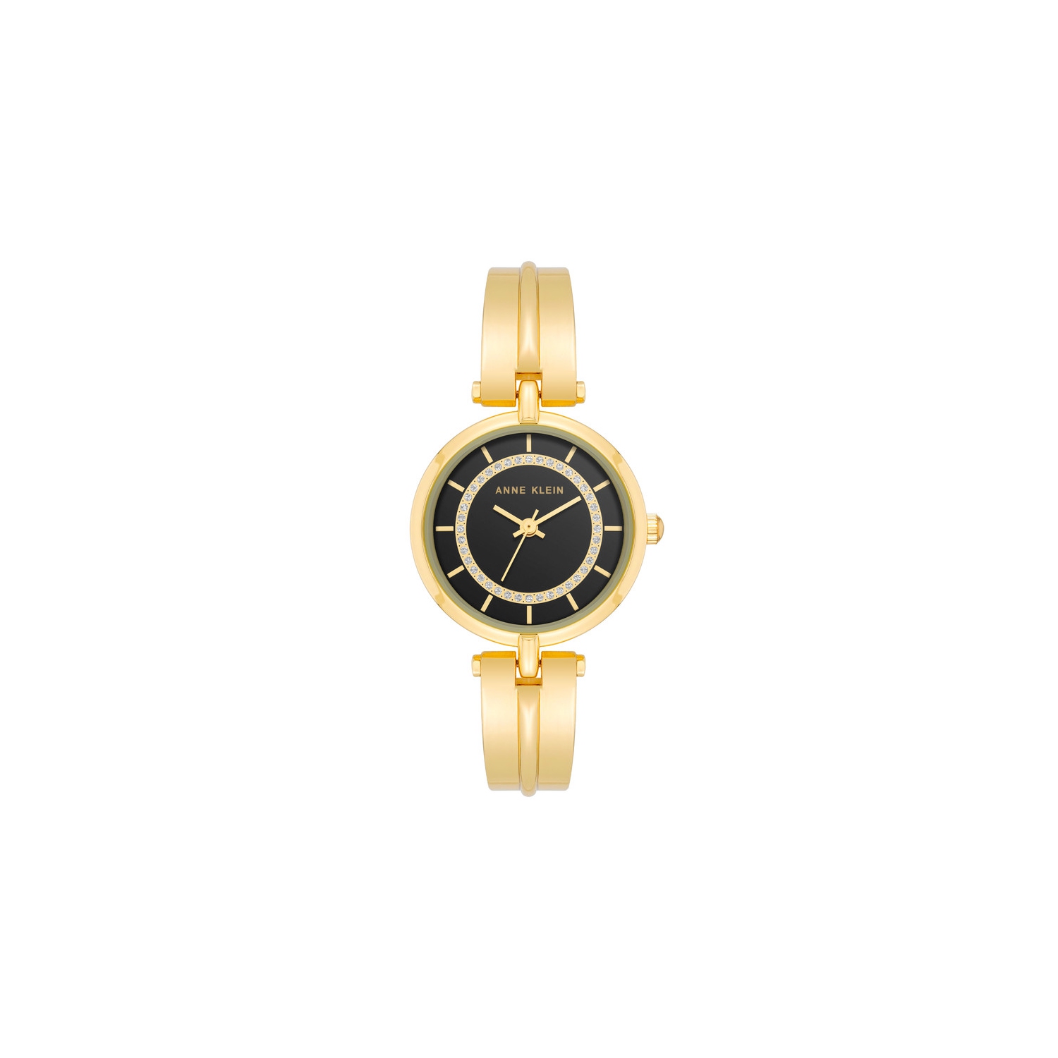 Anne Klein Women’s 30mm Gold Round Watch with Black Dial and Silver Glitter Ring