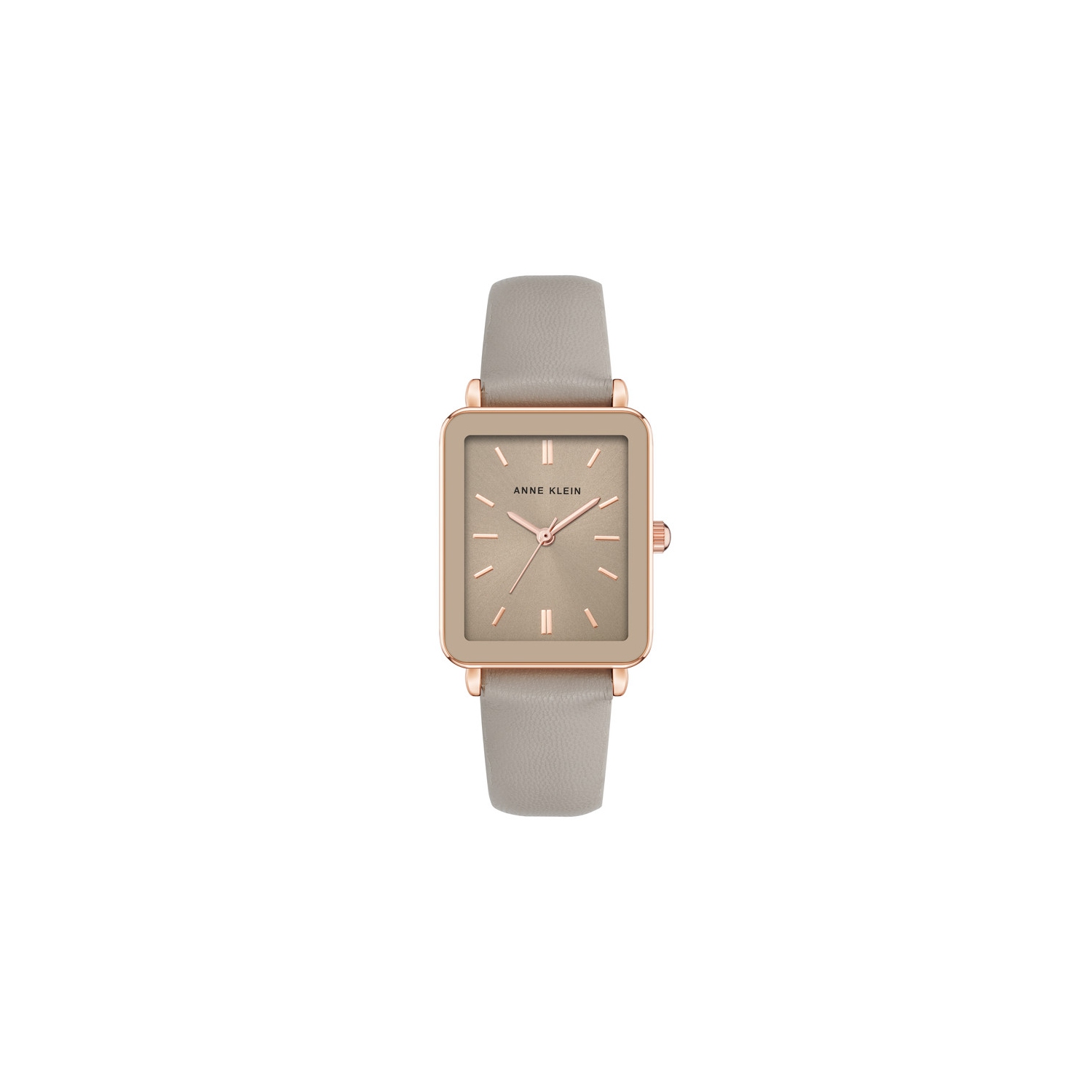 Anne Klein Ladies 26mm Rose Gold-Tone Rectangular Watch with Taupe Dial and Taupe Vegan Leather Strap