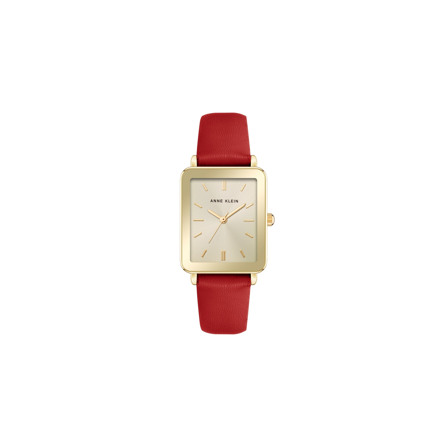Anne Klein Ladies 26mm Gold-Tone Rectangular Watch with Light Champagne Dial and Red Vegan Leather Strap